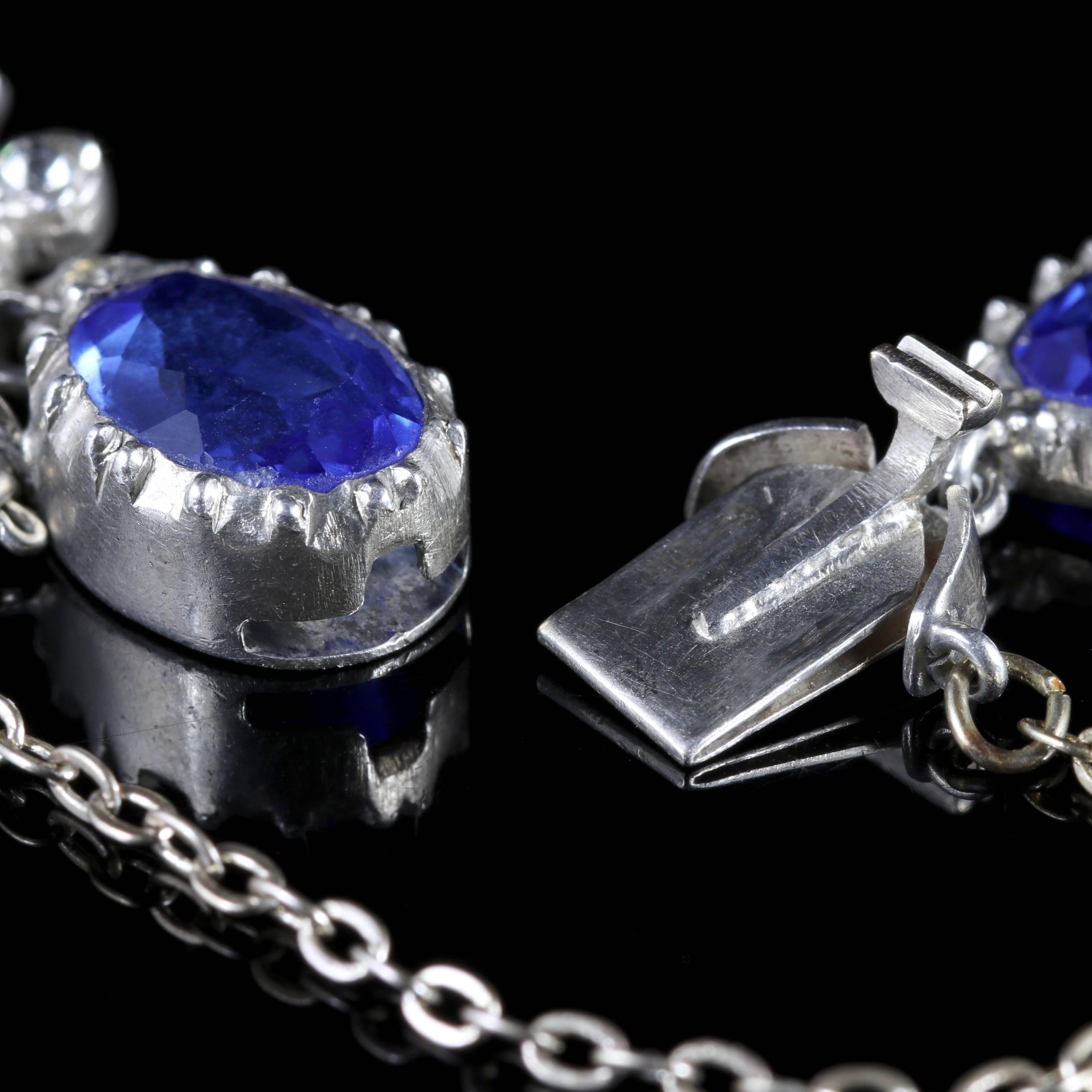 Antique Victorian Silver Blue Paste Bracelet, circa 1900 3