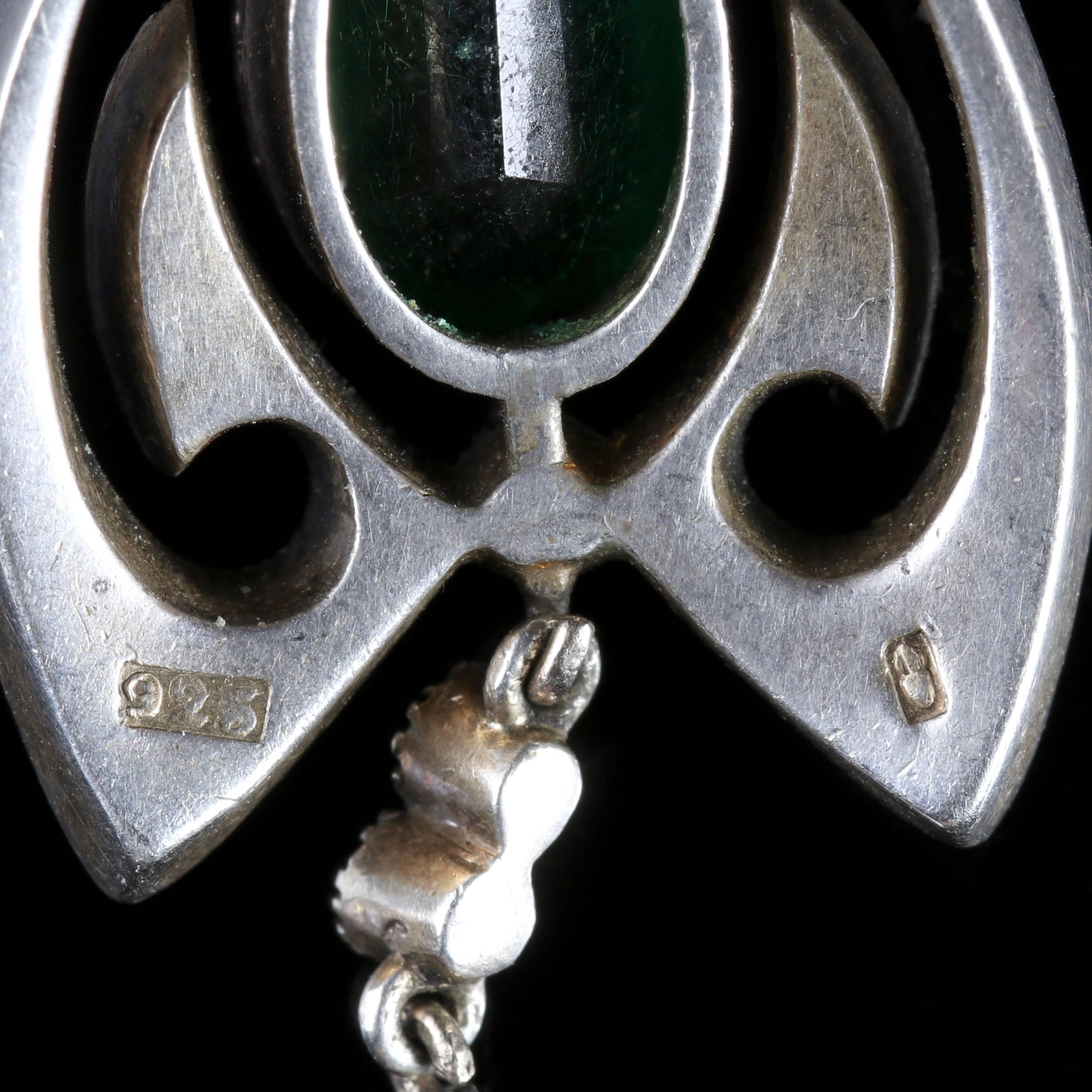 Women's Antique Green White Paste Silver Pendant, circa 1900 For Sale