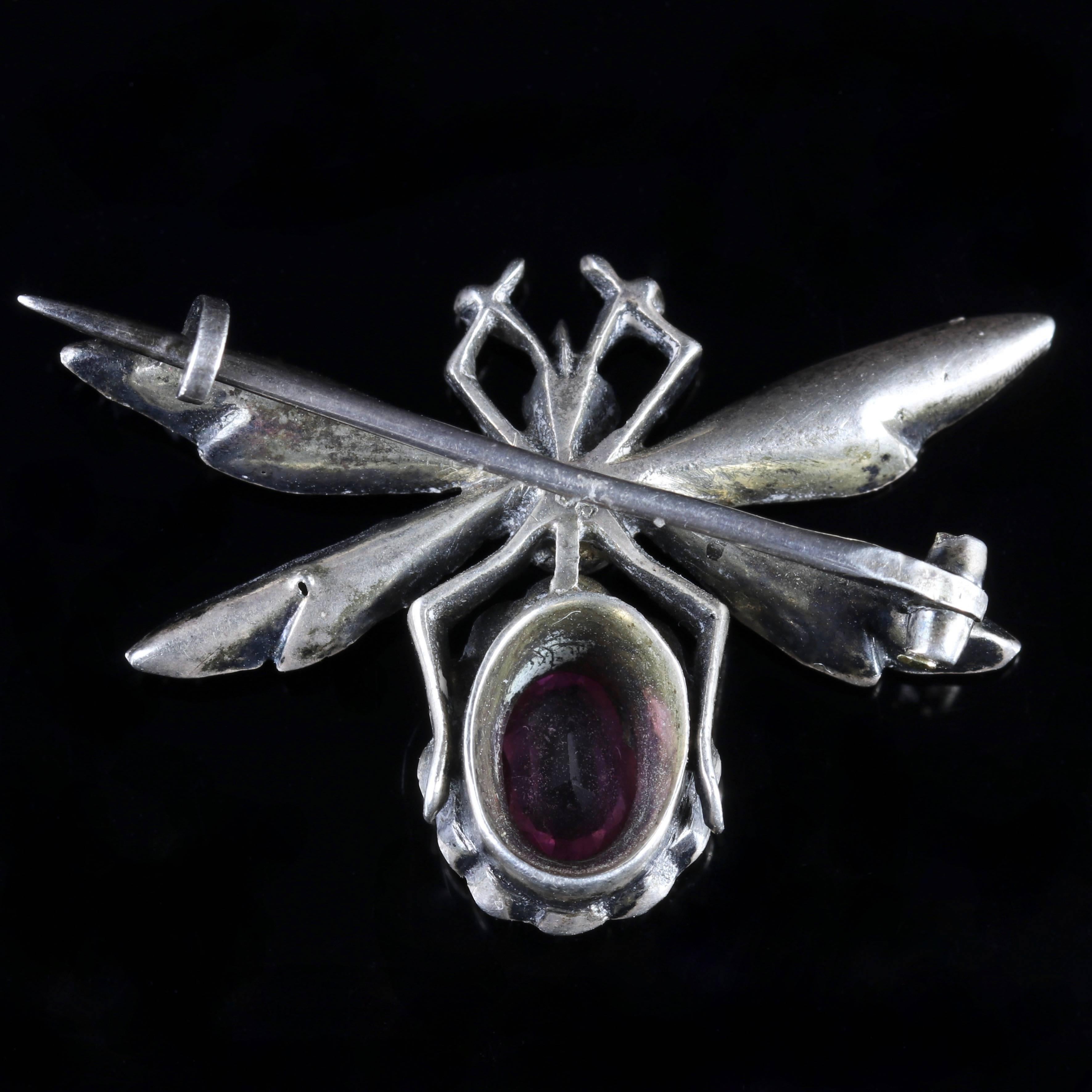 Women's Antique Victorian Pink Paste Silver Insect Brooch, circa 1900