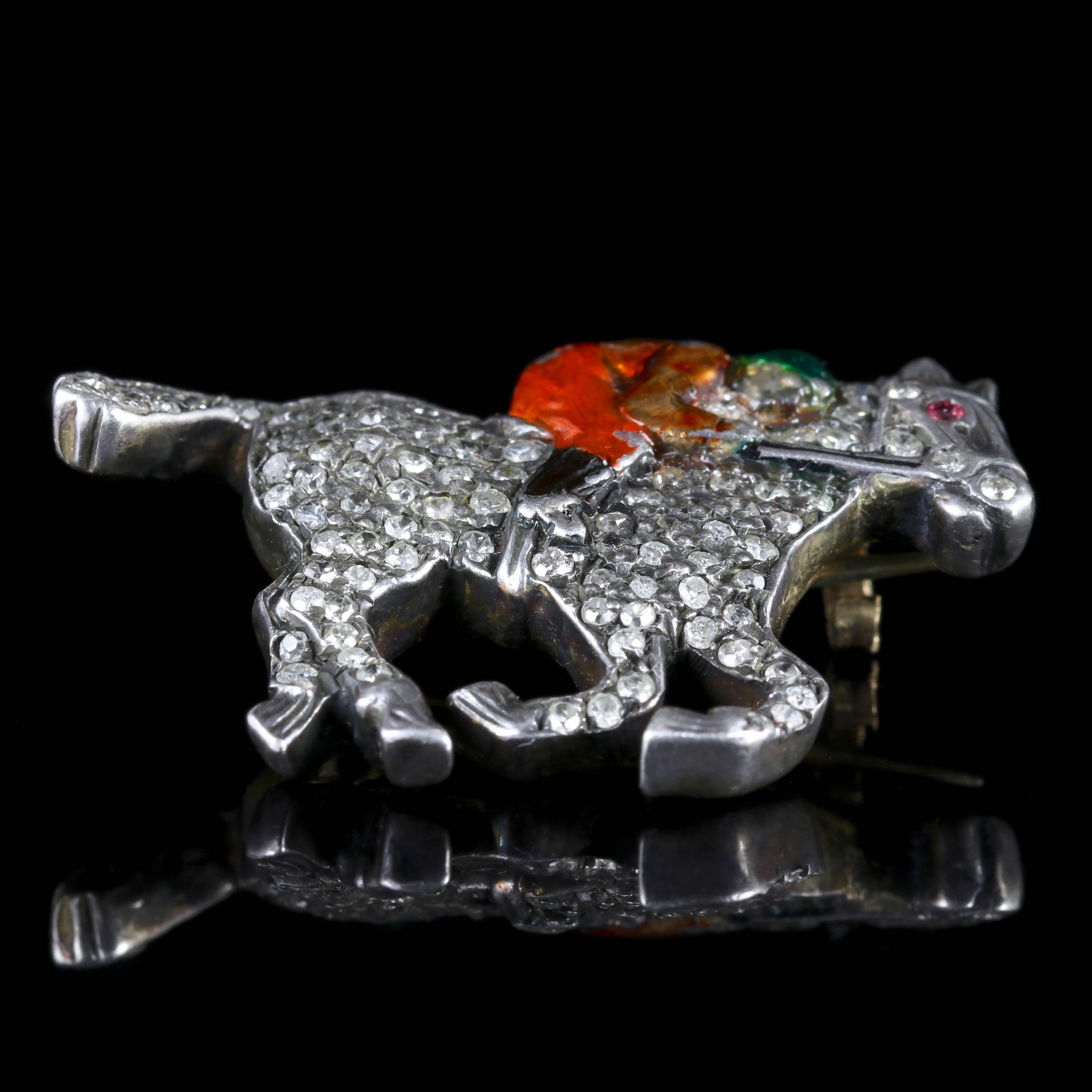 Antique Victorian Diamond Race Horse Brooch with Jockey 1.35 Carat Diamonds In Excellent Condition For Sale In Lancaster, Lancashire