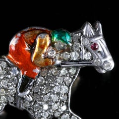 Antique Victorian Diamond Race Horse Brooch with Jockey 1.35 Carat Diamonds