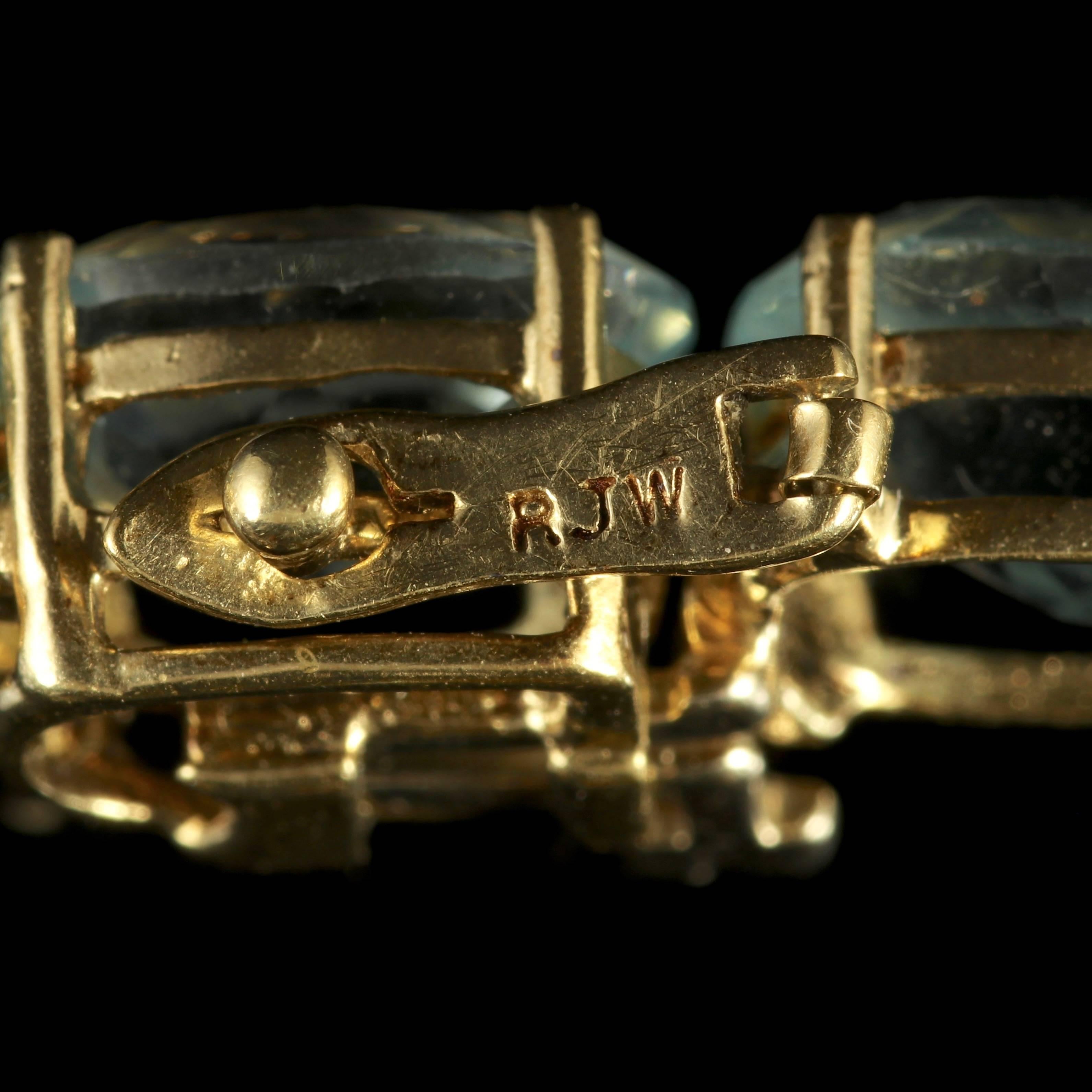 Antique Art Deco Blue Topaz Bracelet Gold circa 1920 Set 2