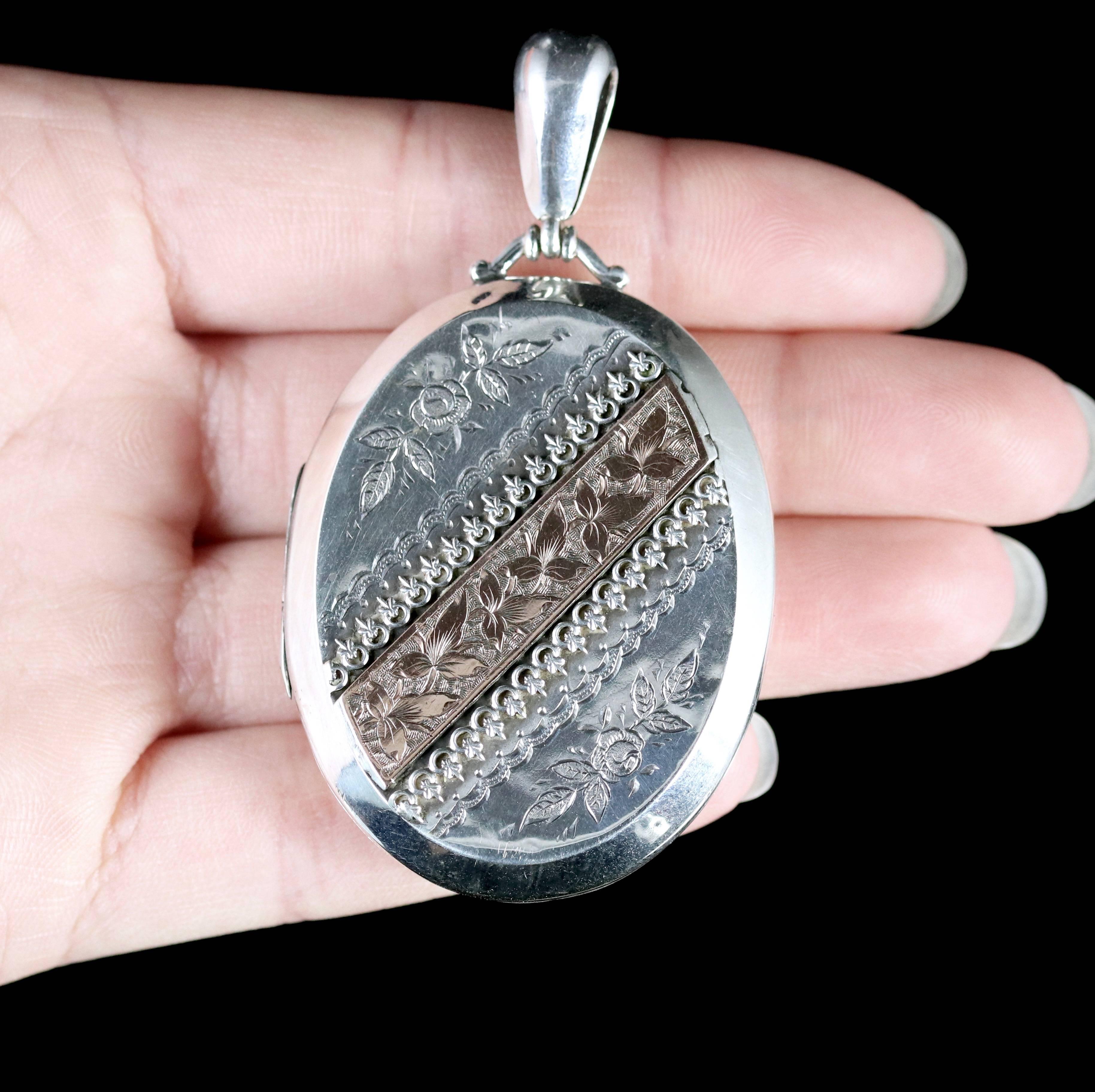 Antique Silver Gold Victorian Locket Dated 1883 6