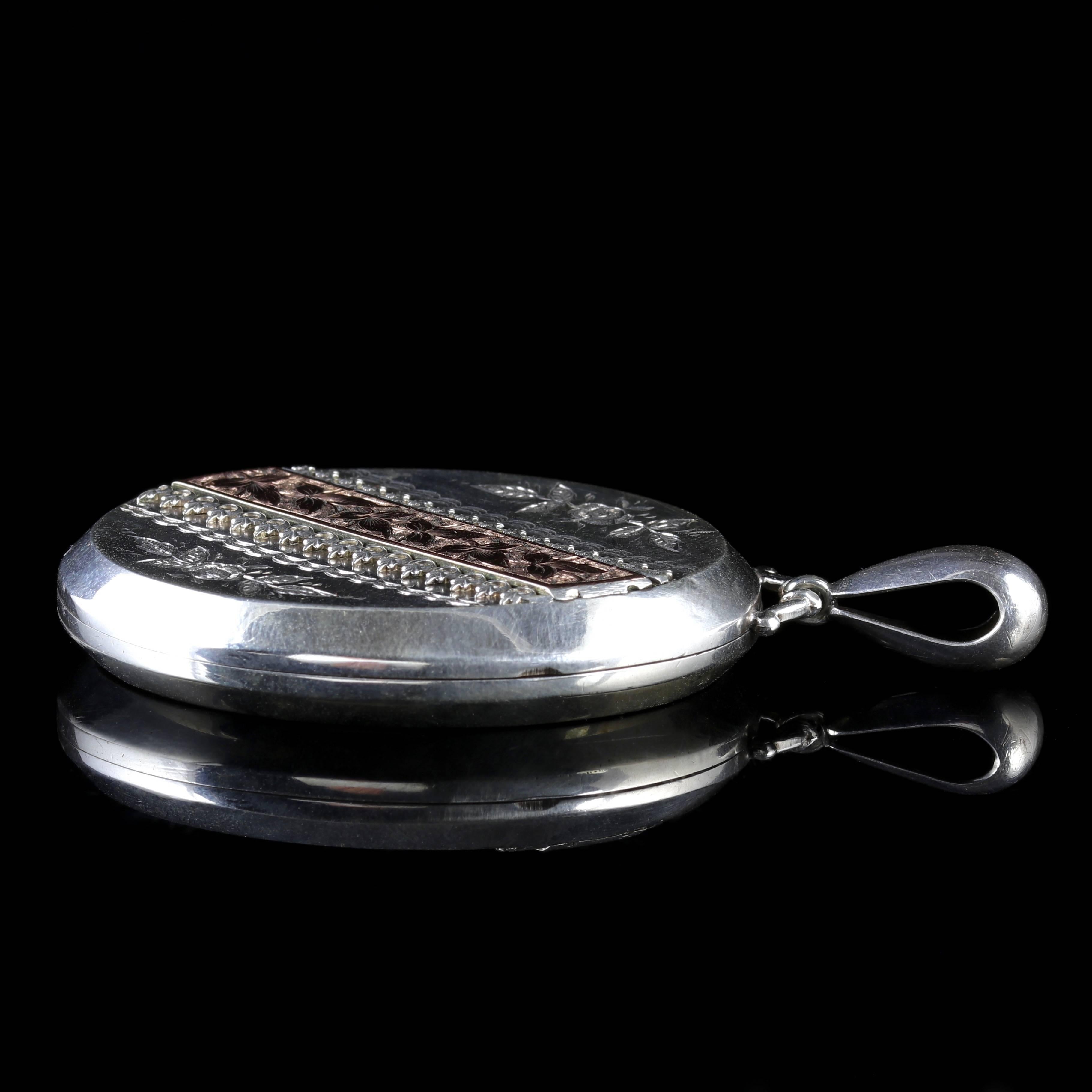 Antique Silver Gold Victorian Locket Dated 1883 4