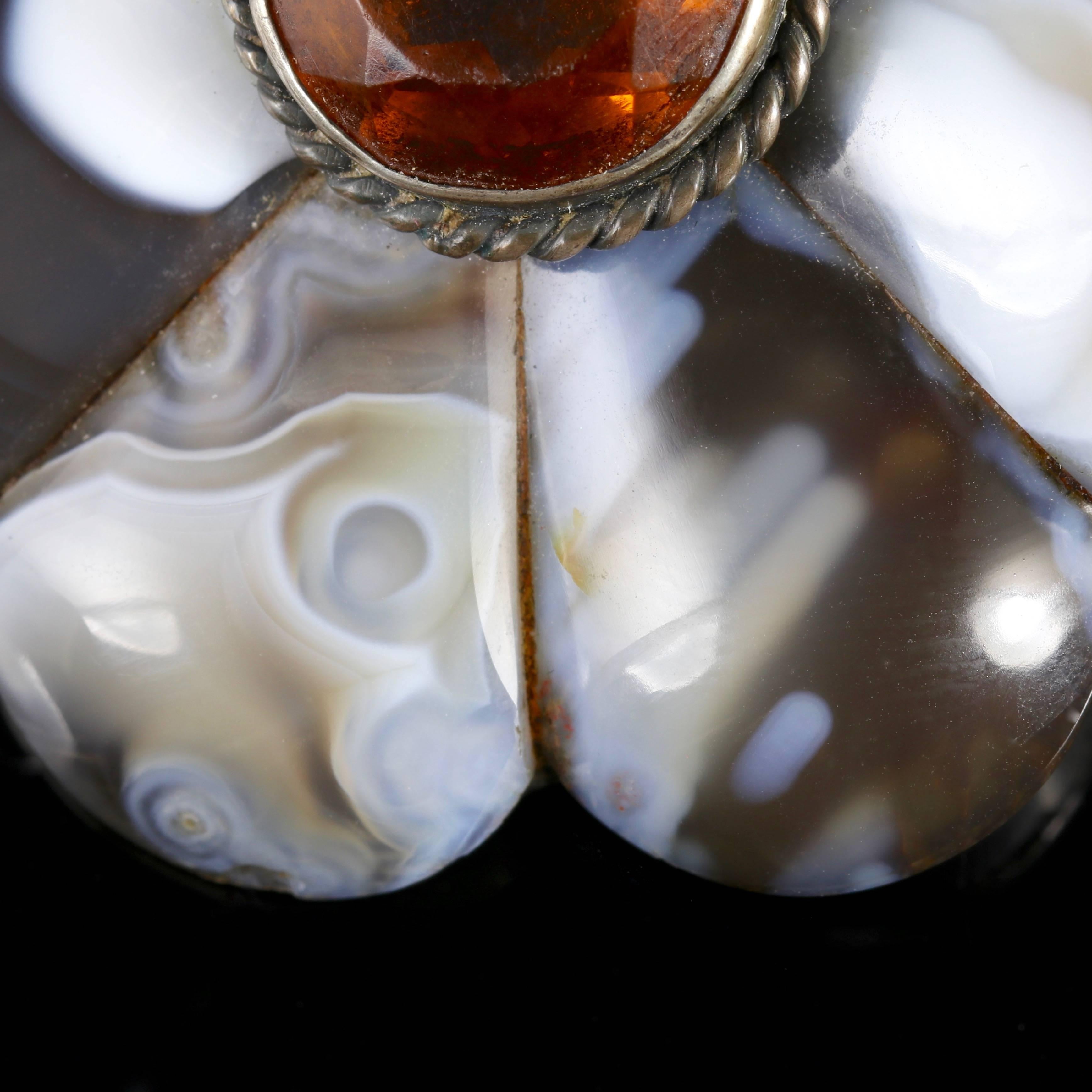 Victorian Antique Silver Scottish Agate Brooch, circa 1860