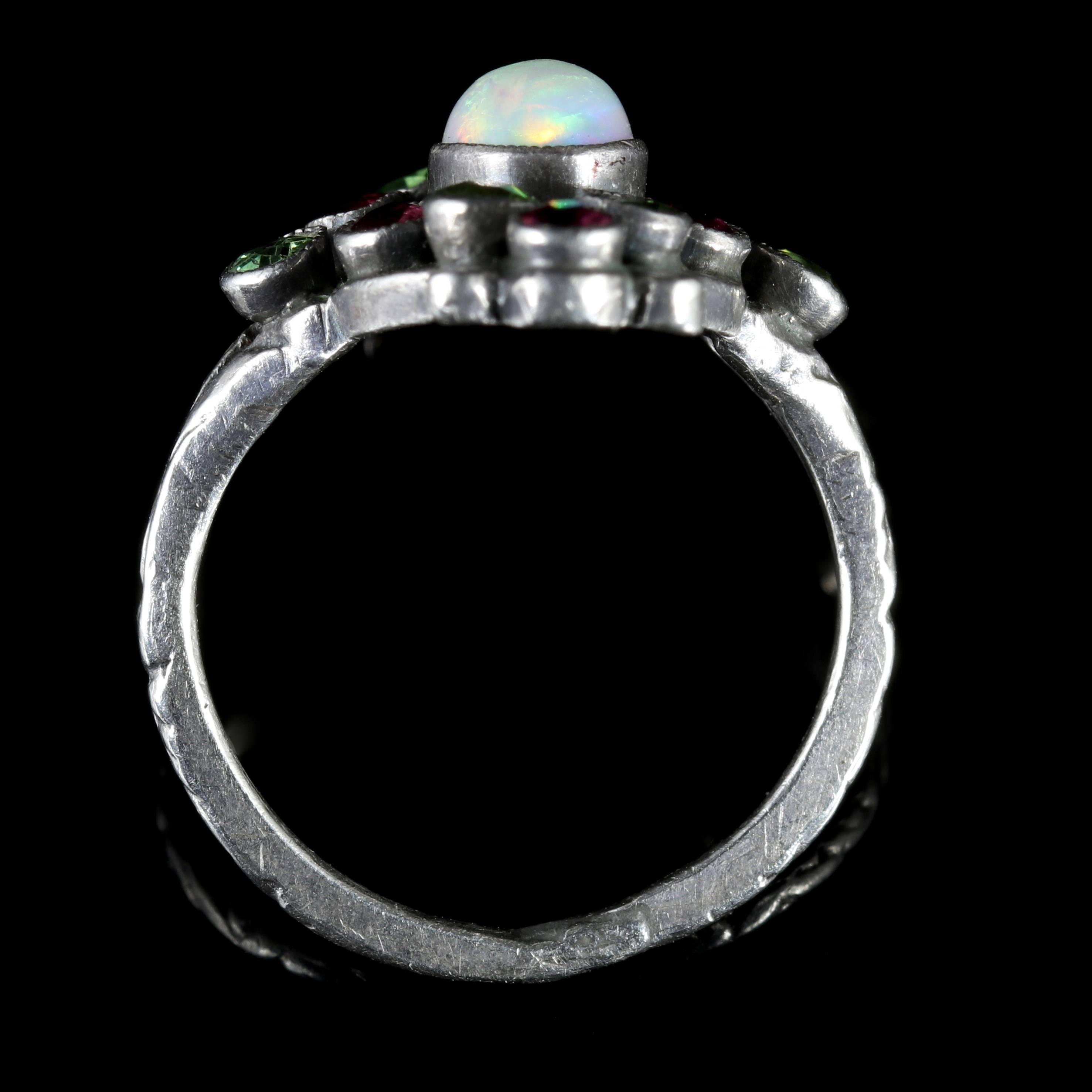 Arts & Crafts Peridot Ruby Opal Ring, circa 1900 In Excellent Condition In Lancaster, Lancashire