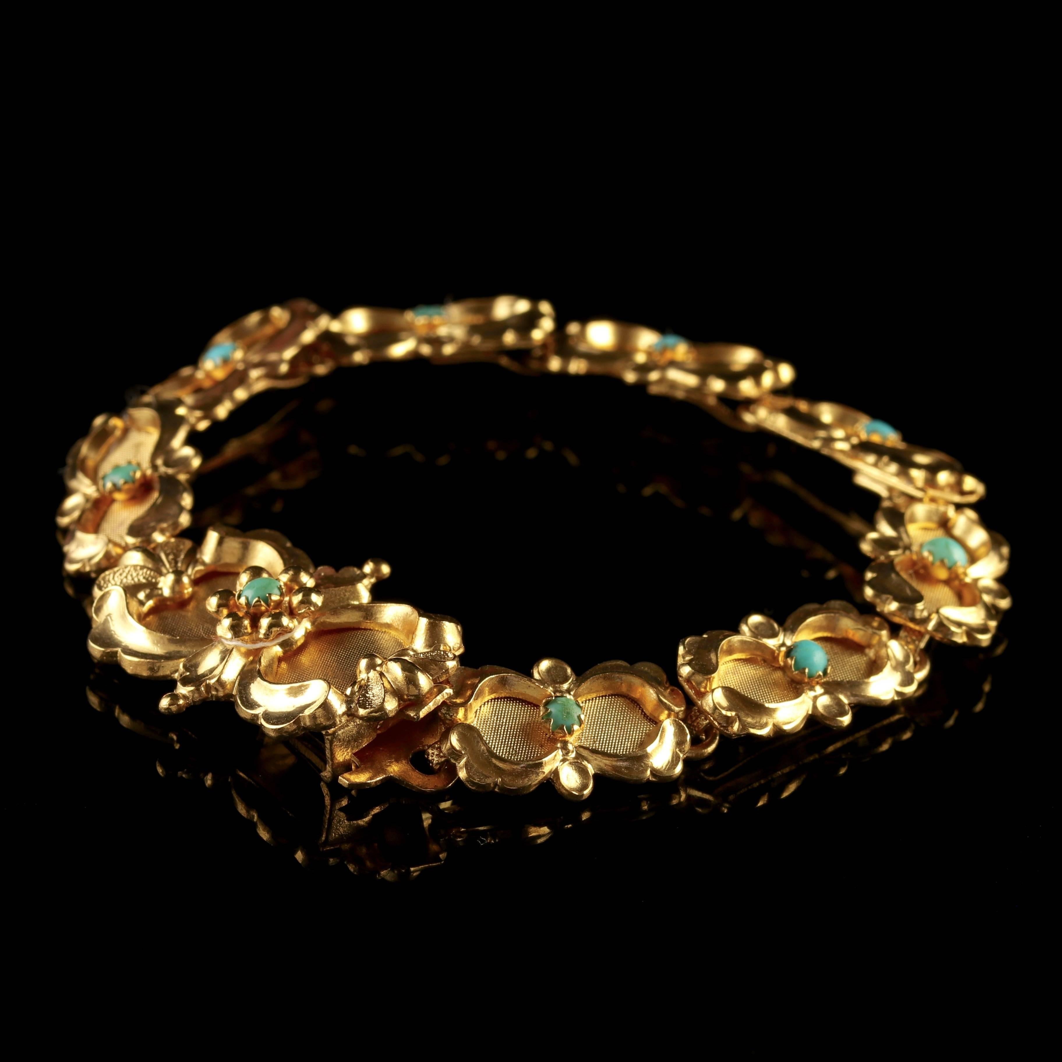 Victorian Turquoise Bracelet Gold Silver, circa 1880 For Sale 2