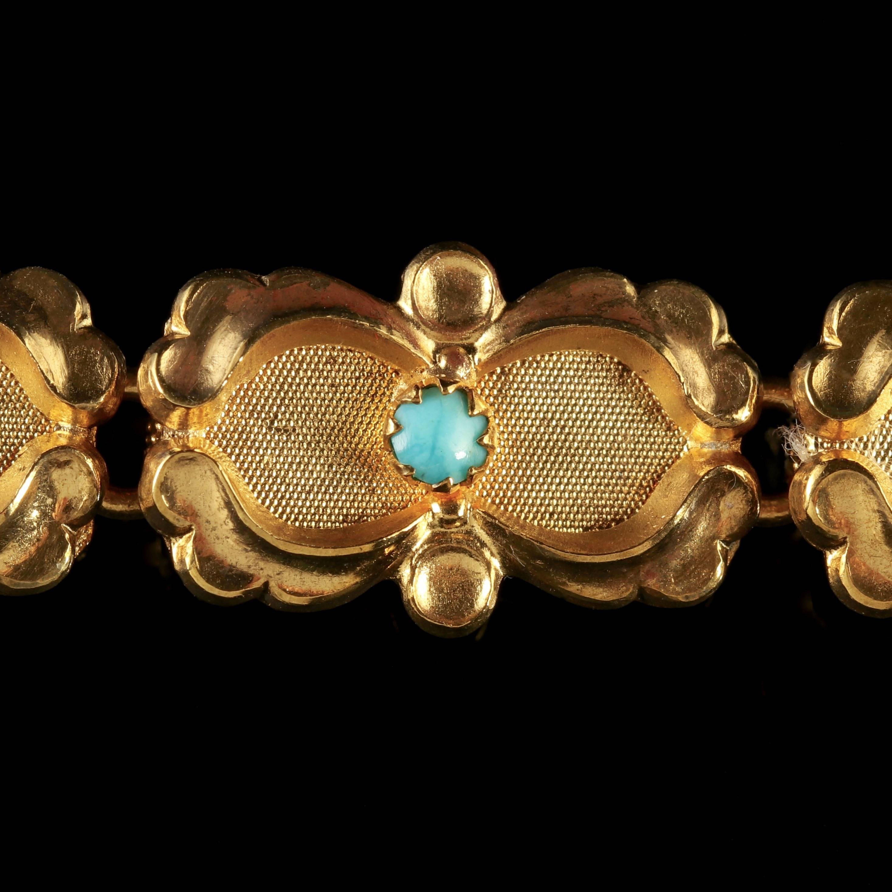 Victorian Turquoise Bracelet Gold Silver, circa 1880 In Excellent Condition For Sale In Lancaster, Lancashire