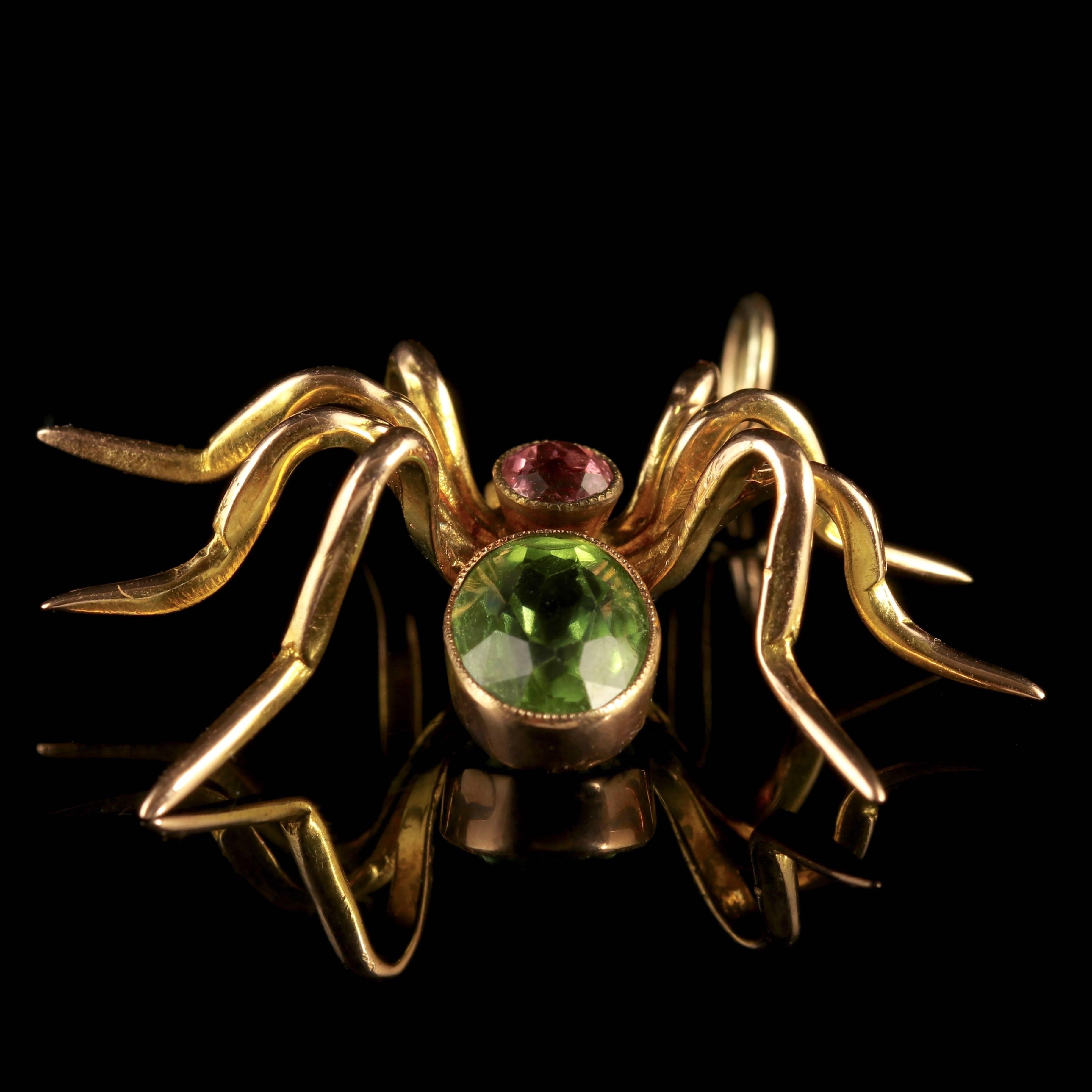 Women's Antique Victorian Suffragette Gold Spider Brooch Pink Tourmaline