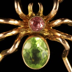 Antique Victorian Suffragette Gold Spider Brooch Pink Tourmaline