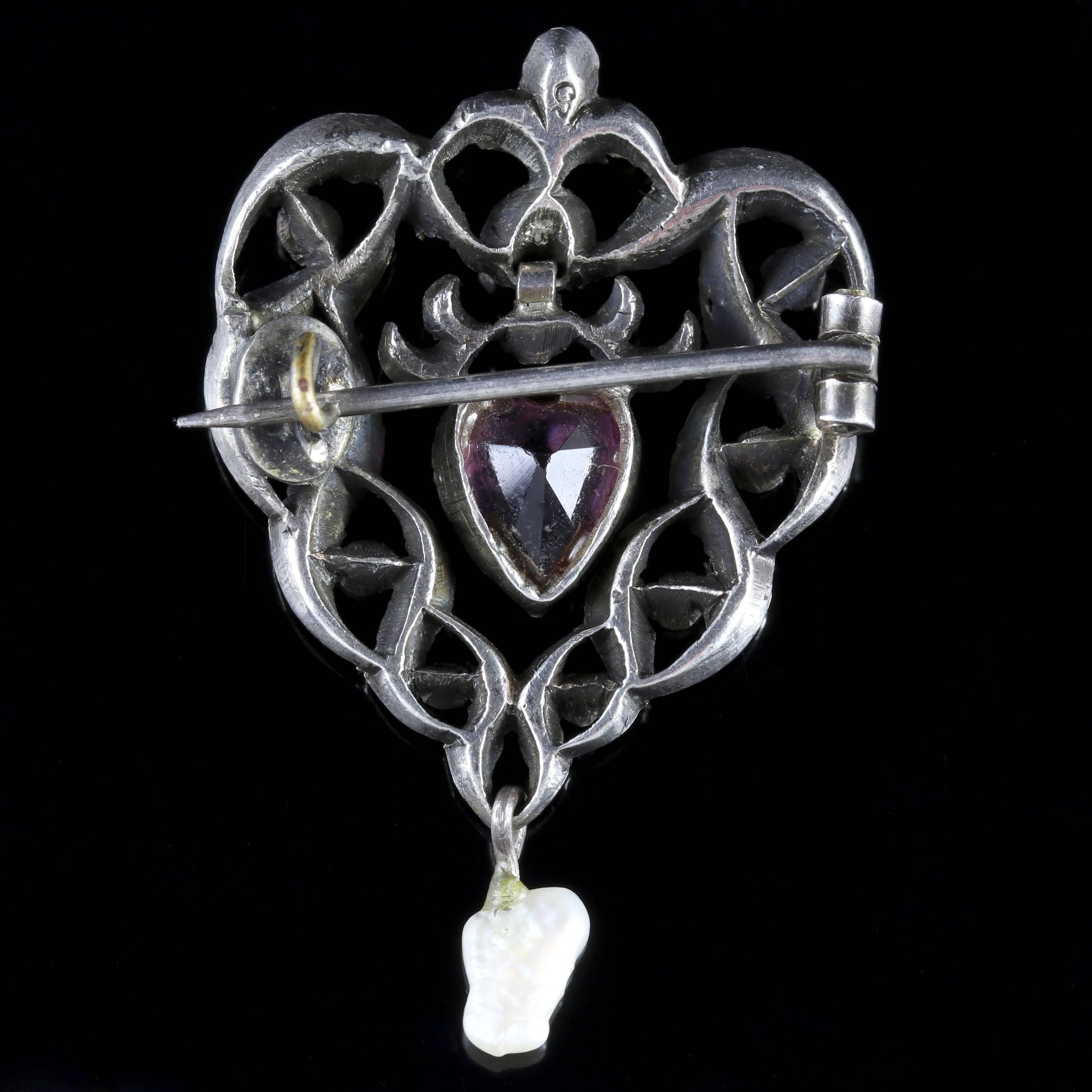 Victorian Antique Suffragette Silver Paste Heart Brooch, circa 1900