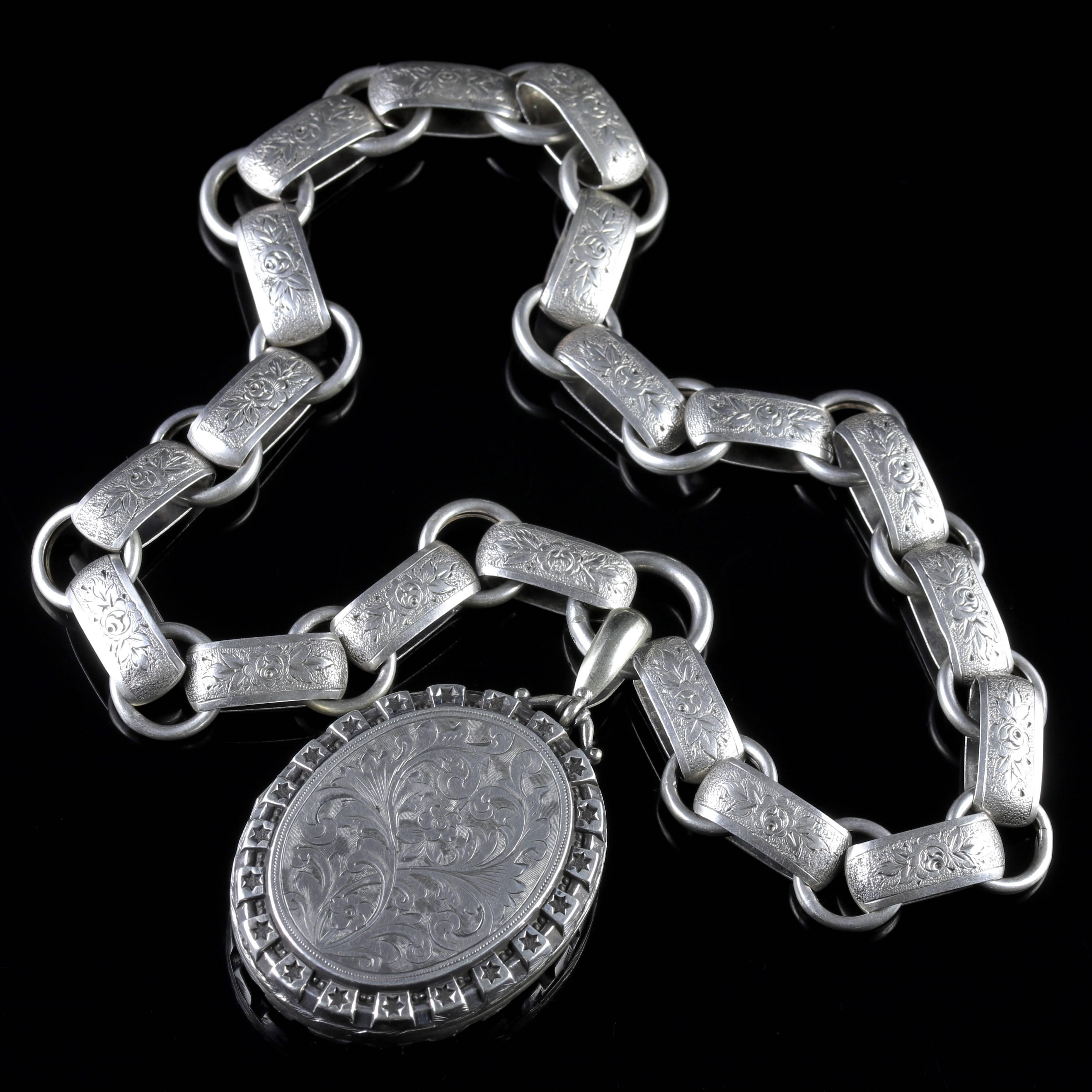 Antique Victorian Silver Locket Collar Dated 1880 6