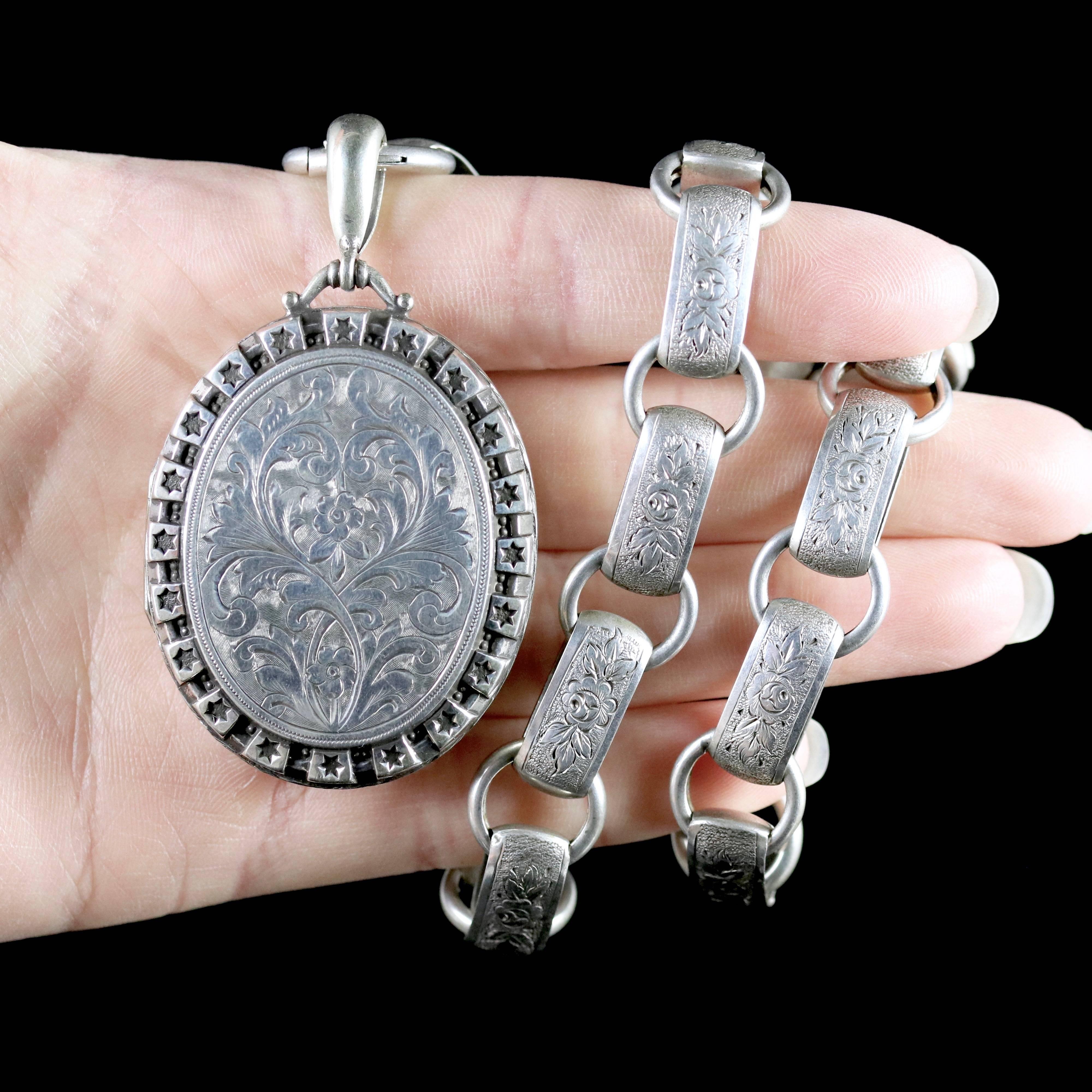Antique Victorian Silver Locket Collar Dated 1880 6
