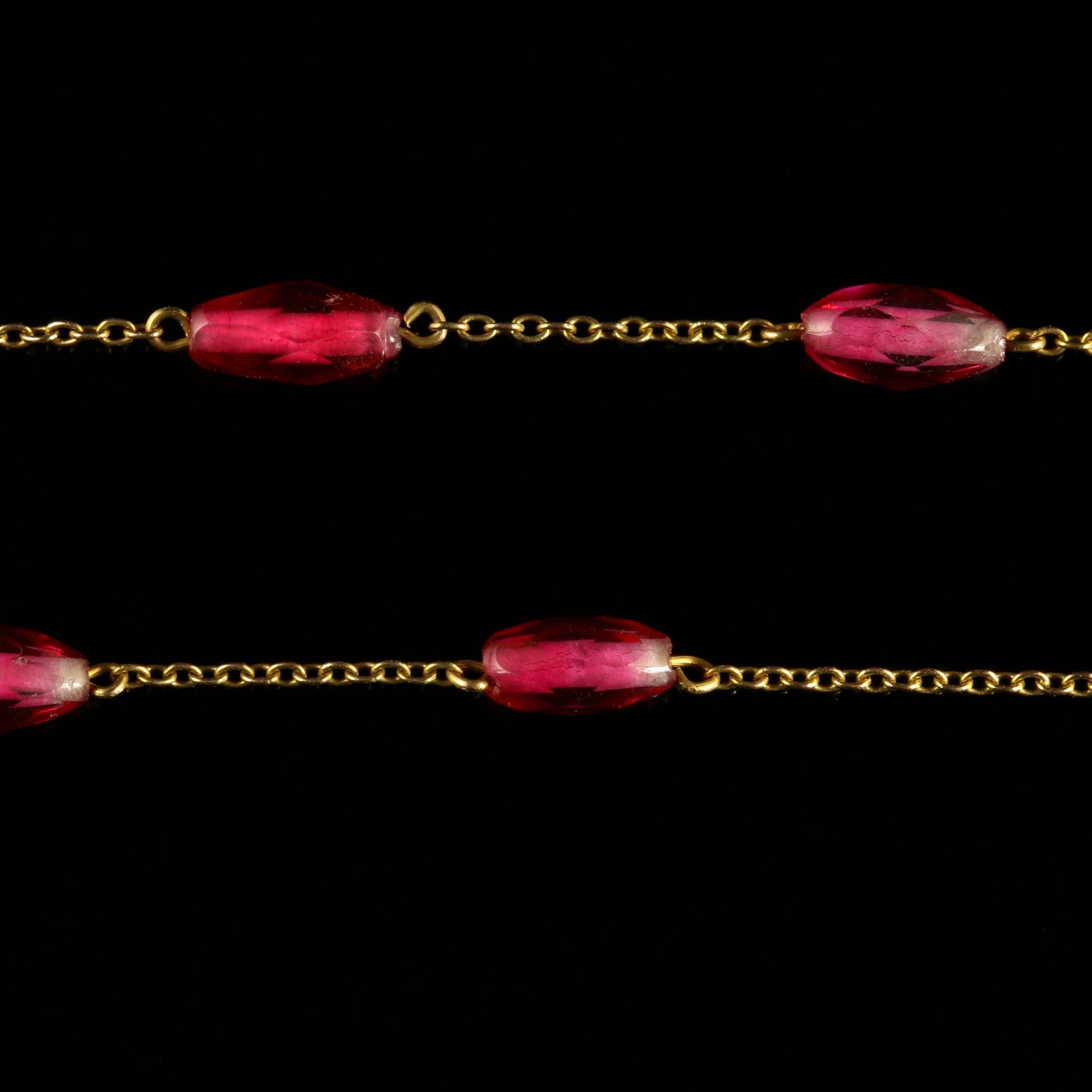 Antique Victorian Cranberry Glass Gold Dropper Necklace For Sale 1