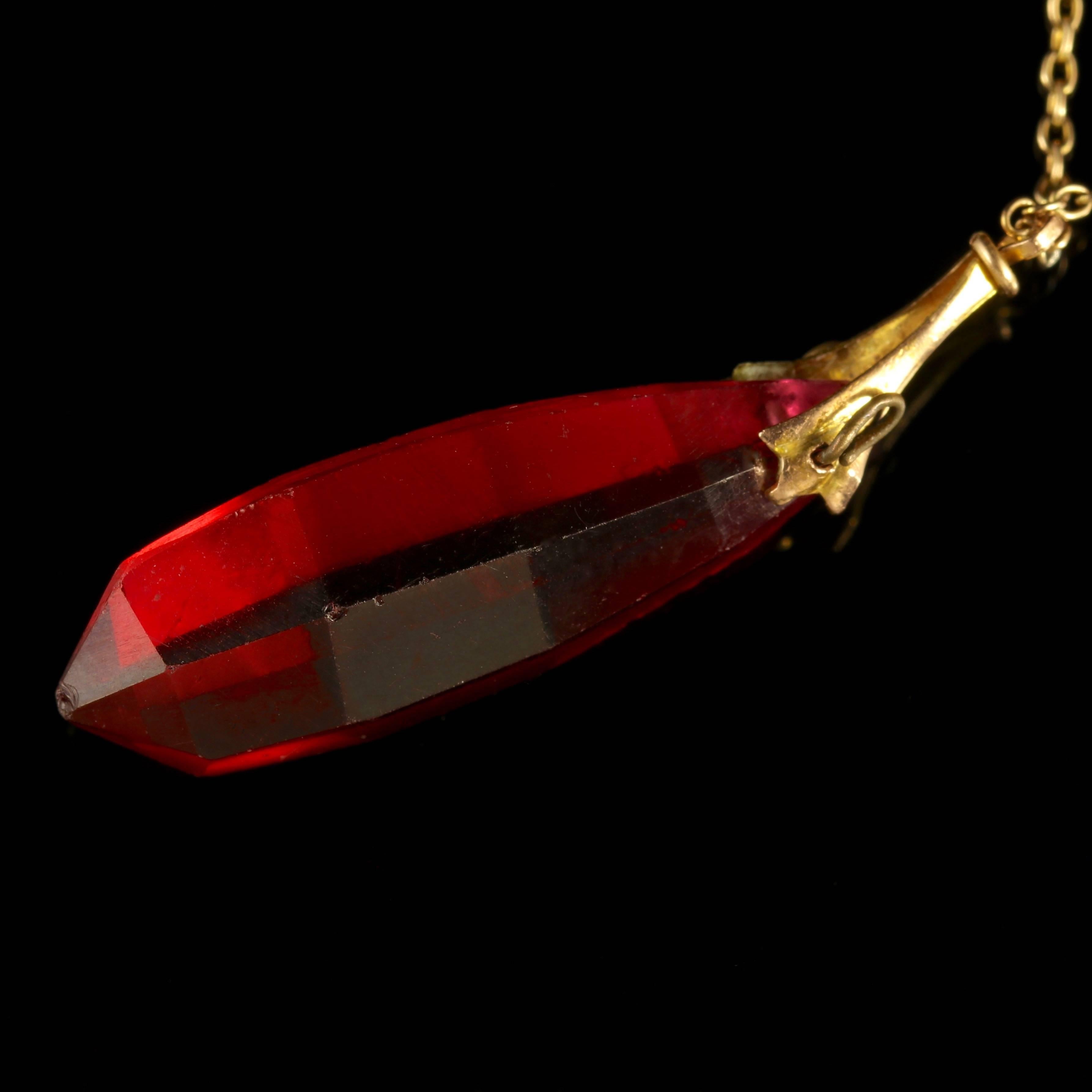 To read more please click continue reading below-

This fabulous antique Cranberry Glass pendant necklace is genuine Victorian, Circa 1900.

A lovely 9ct Gold chain leads to a beautiful hand cut Cranberry Glass pendant.

Legend holds that Cranberry