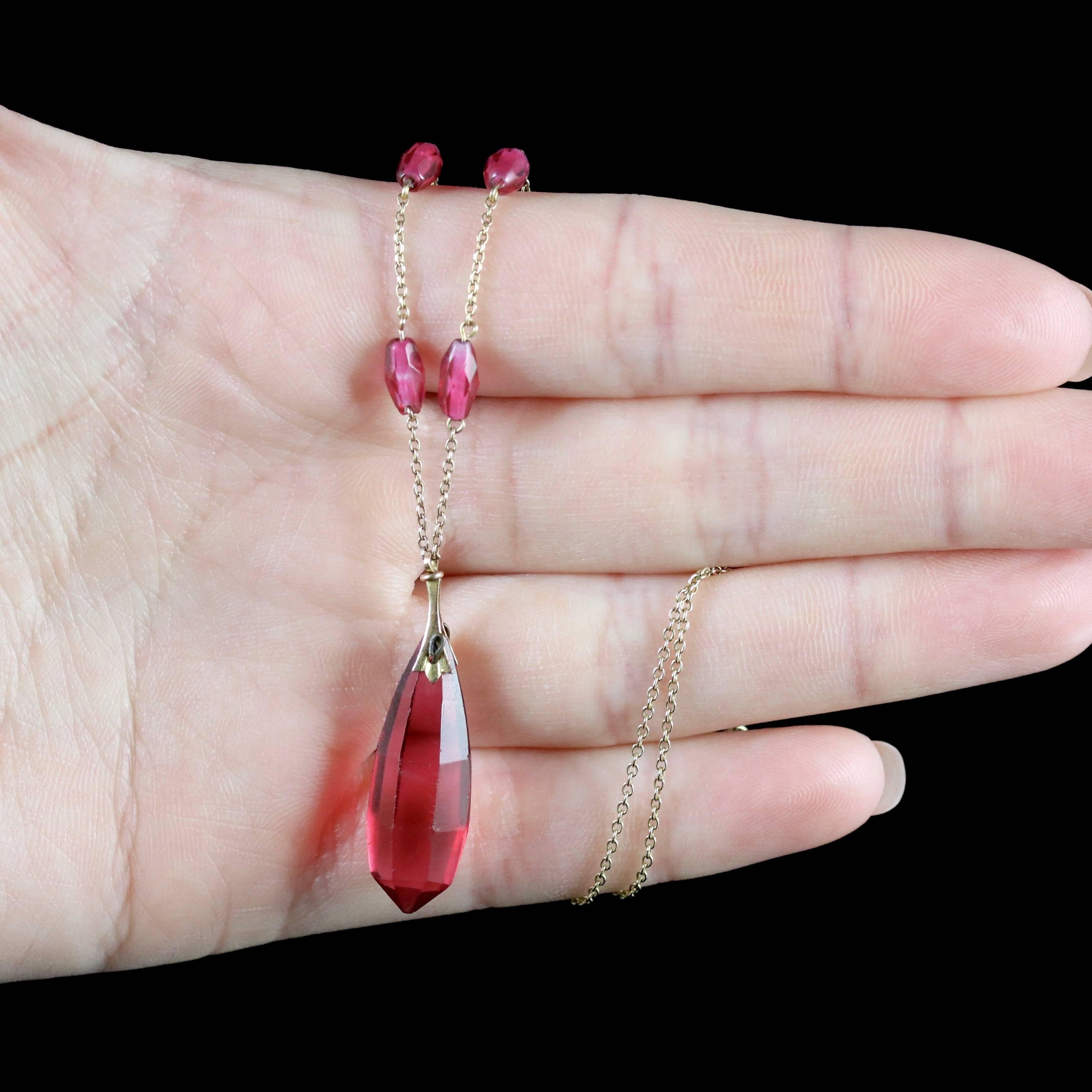 Antique Victorian Cranberry Glass Gold Dropper Necklace For Sale 3
