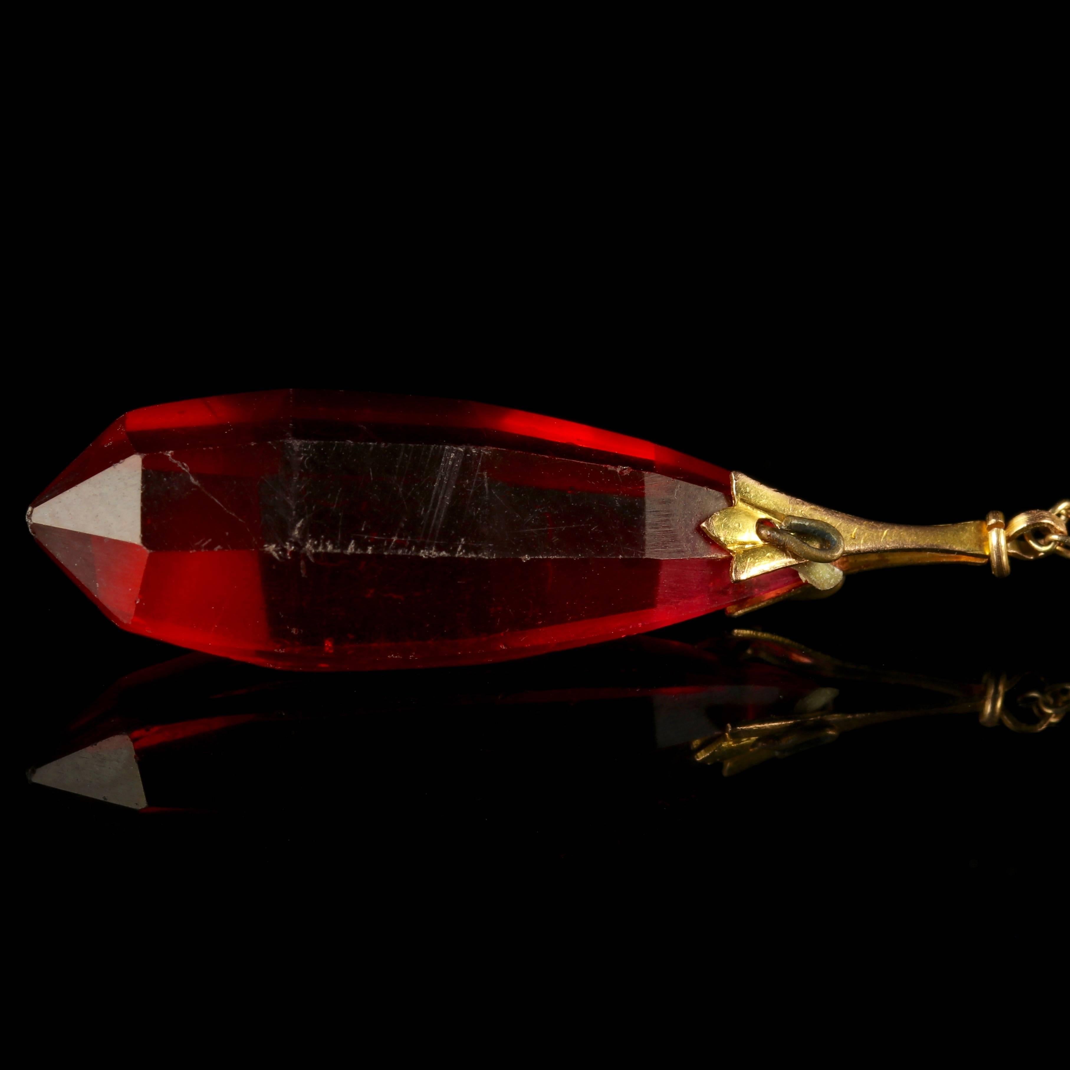 Women's Antique Victorian Cranberry Glass Gold Dropper Necklace For Sale