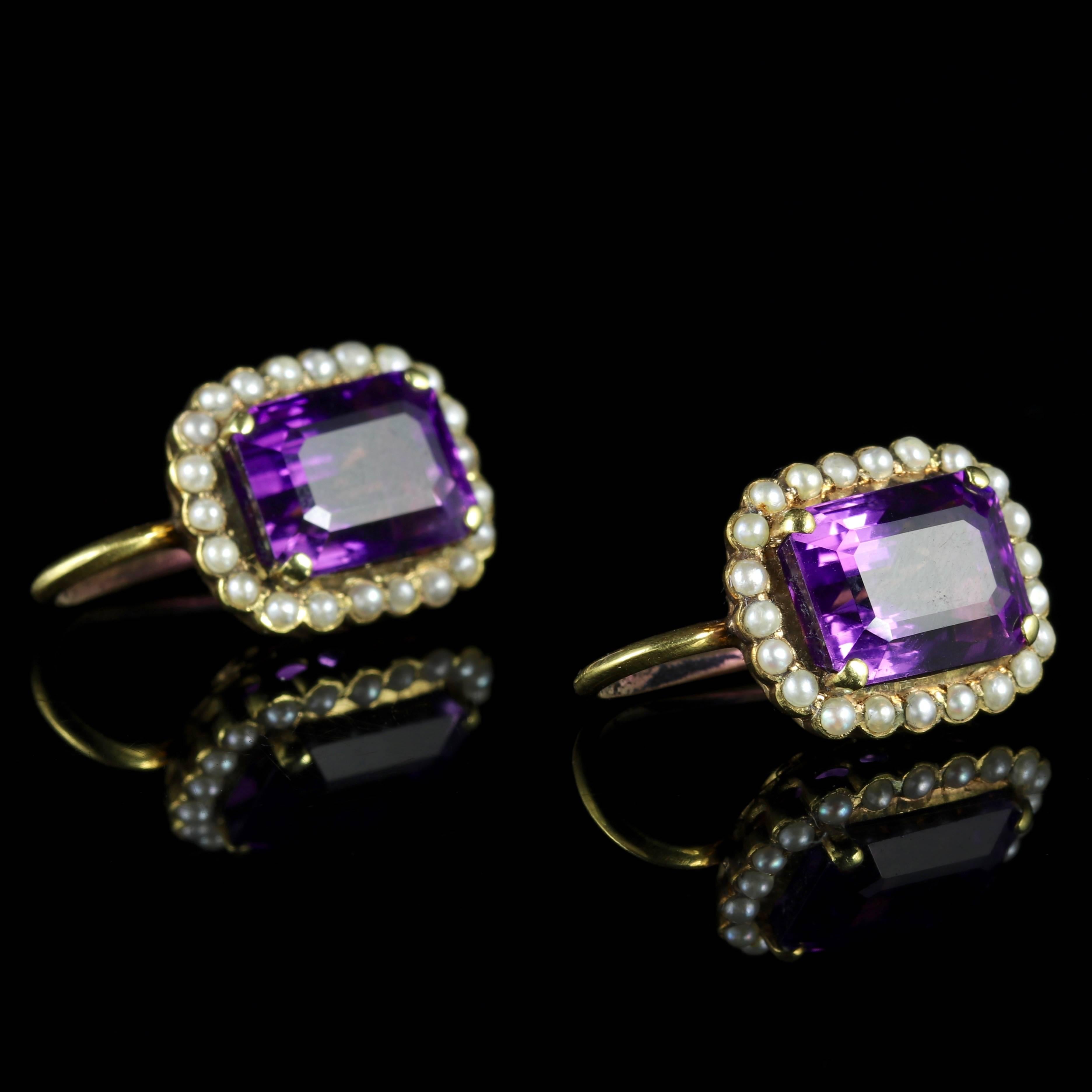 Antique Victorian Gold Amethyst Pearl Earrings 18 Carat Gold, circa 1900 1