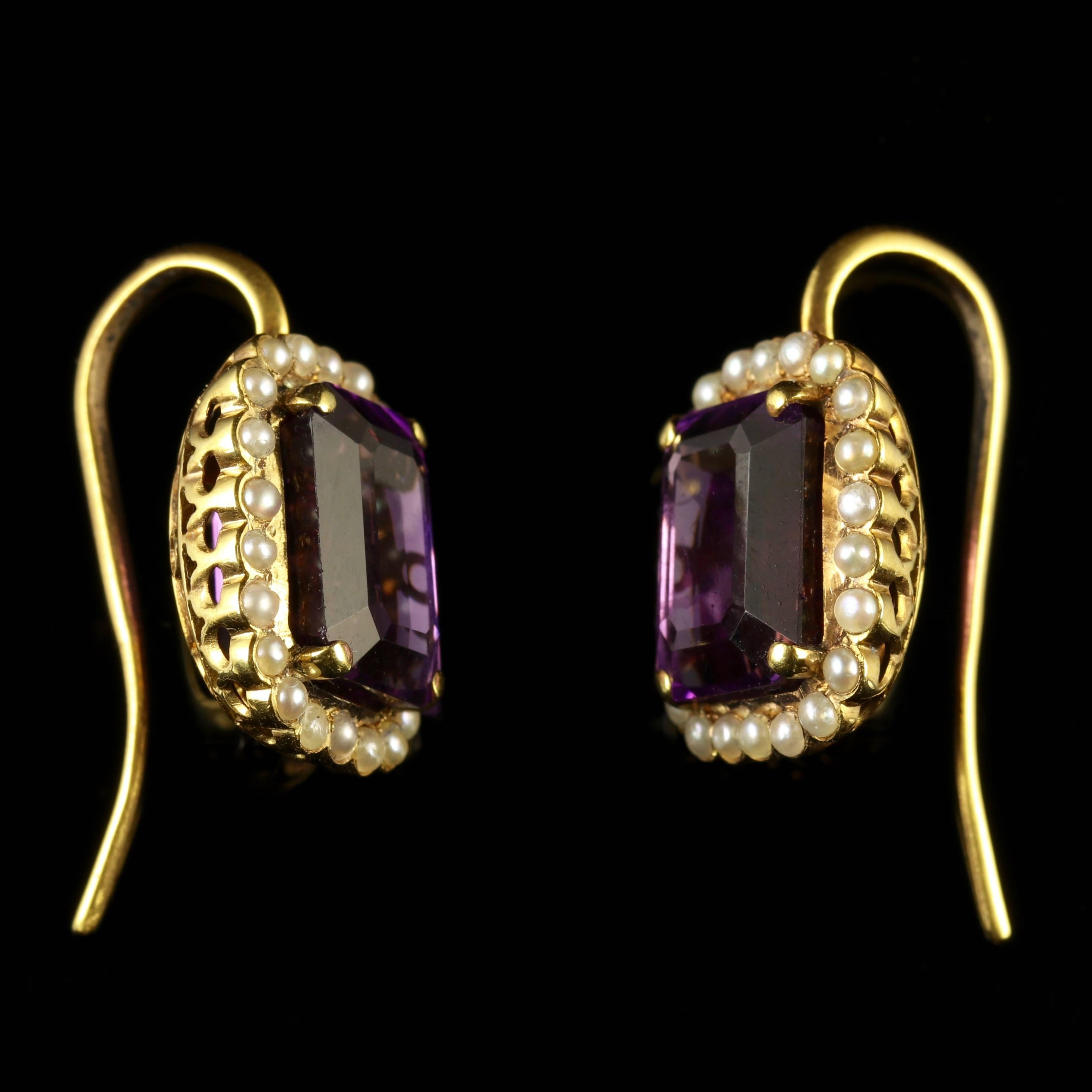 Antique Victorian Gold Amethyst Pearl Earrings 18 Carat Gold, circa 1900 In Excellent Condition In Lancaster, Lancashire