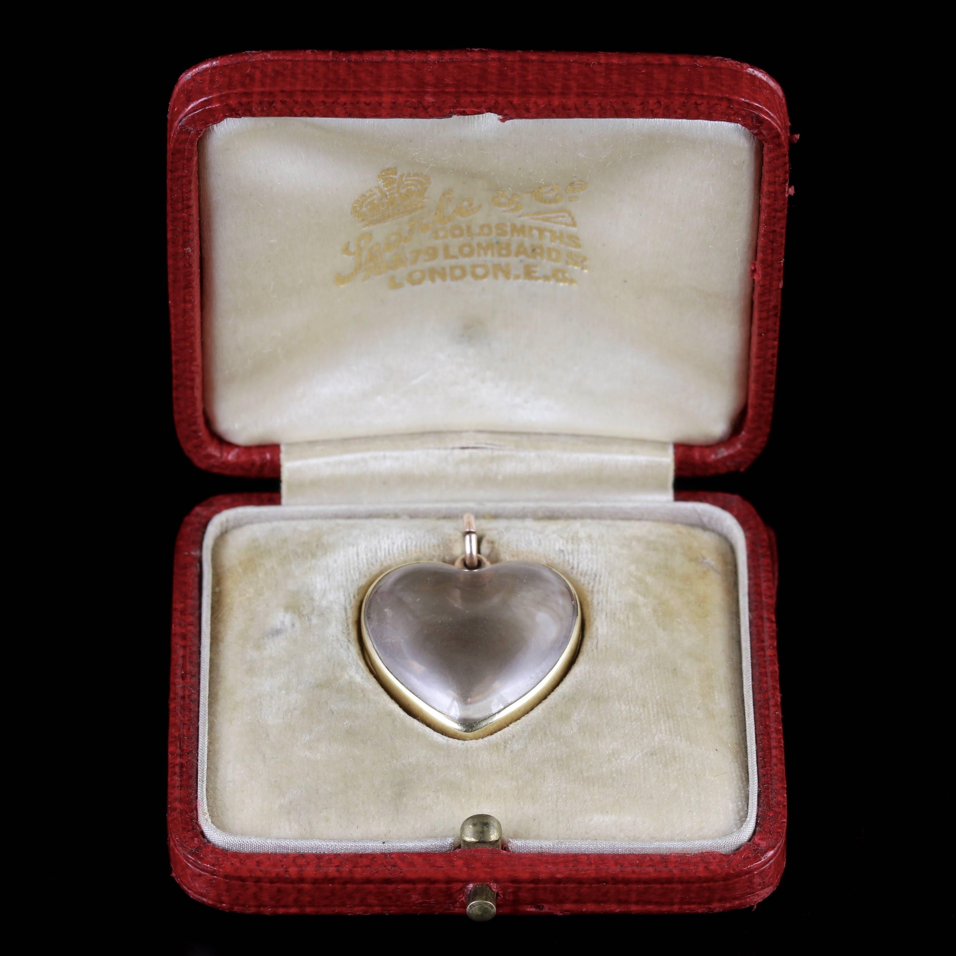 Antique Victorian Boxed Heart Locket Rock Crystal 15 Carat Gold 4