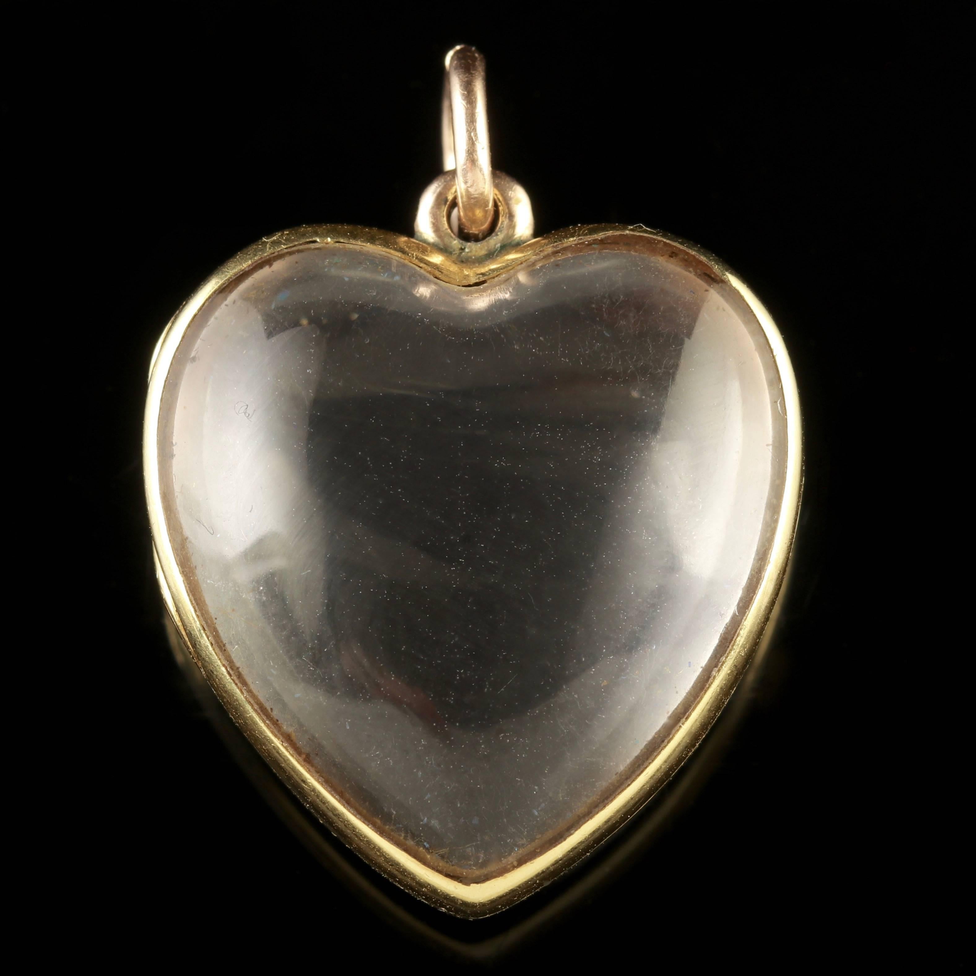 To read more please click continue reading below-

This fabulous antique Victorian Rock Crystal heart locket is complete with it’s original box, Circa 1900.

The beautiful heart is hand carved from Rock Crystal and set in 15ct Yellow Gold.

Rock