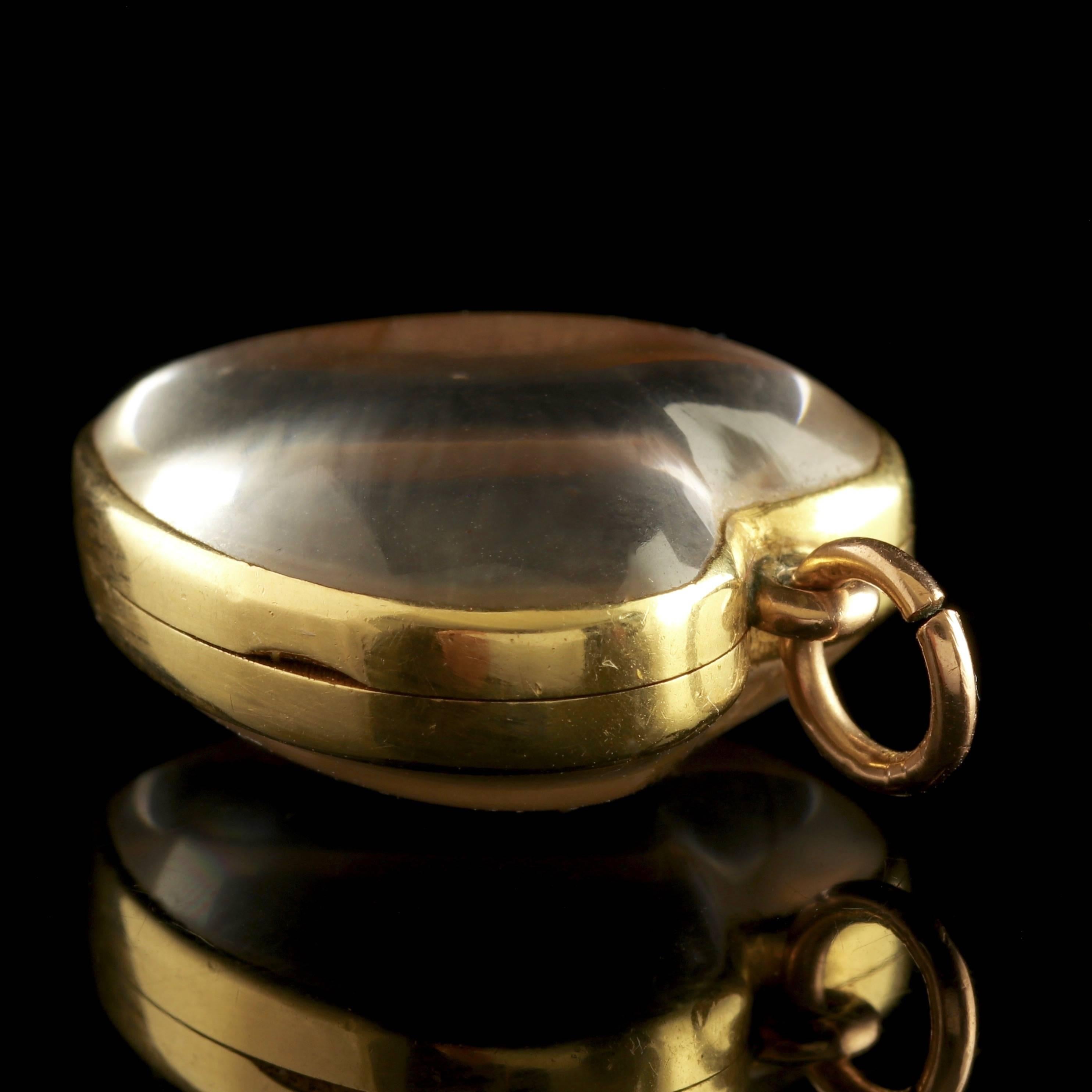 Antique Victorian Boxed Heart Locket Rock Crystal 15 Carat Gold 2