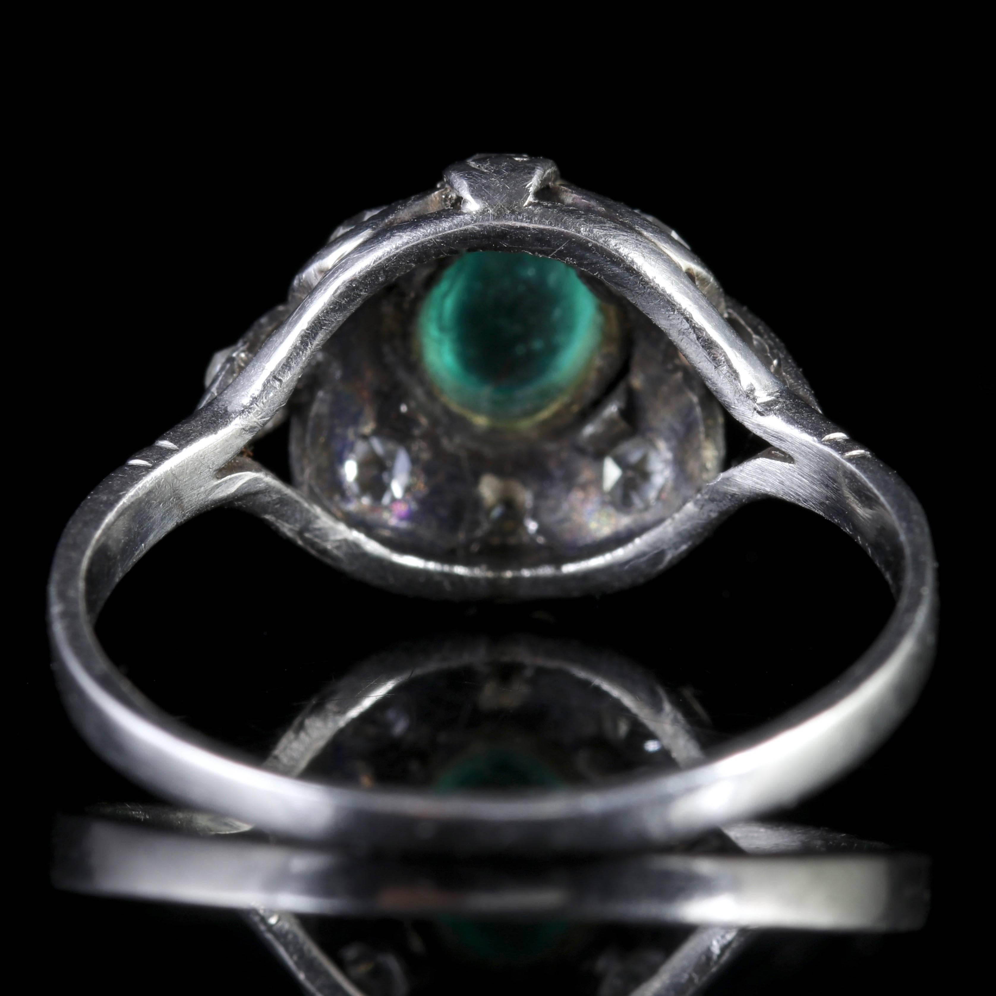Antique Art Deco Emerald Diamond Platinum Ring, circa 1920 In Excellent Condition In Lancaster, Lancashire