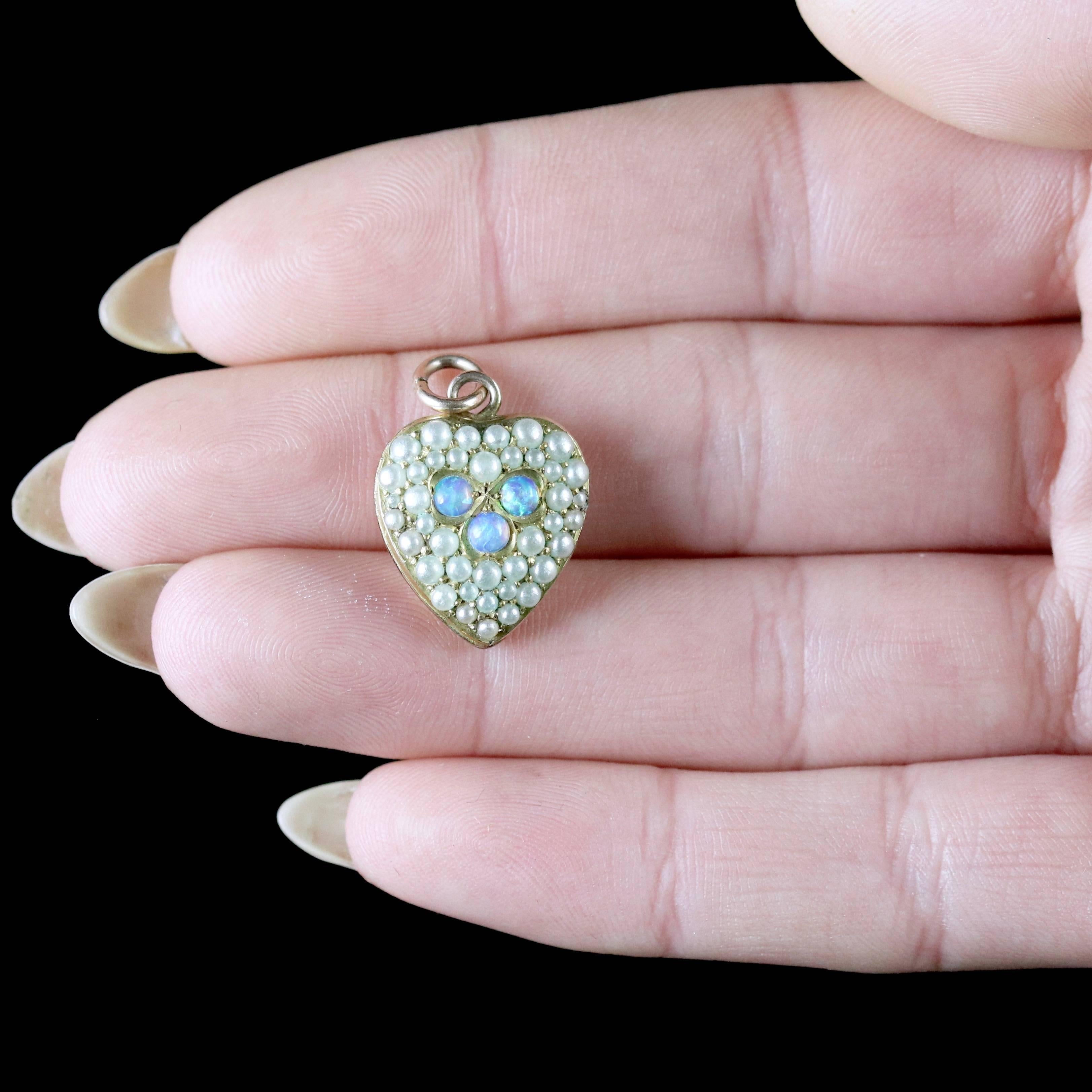 Antique Victorian Opal Pearl Heart Pendant, circa 1890 2