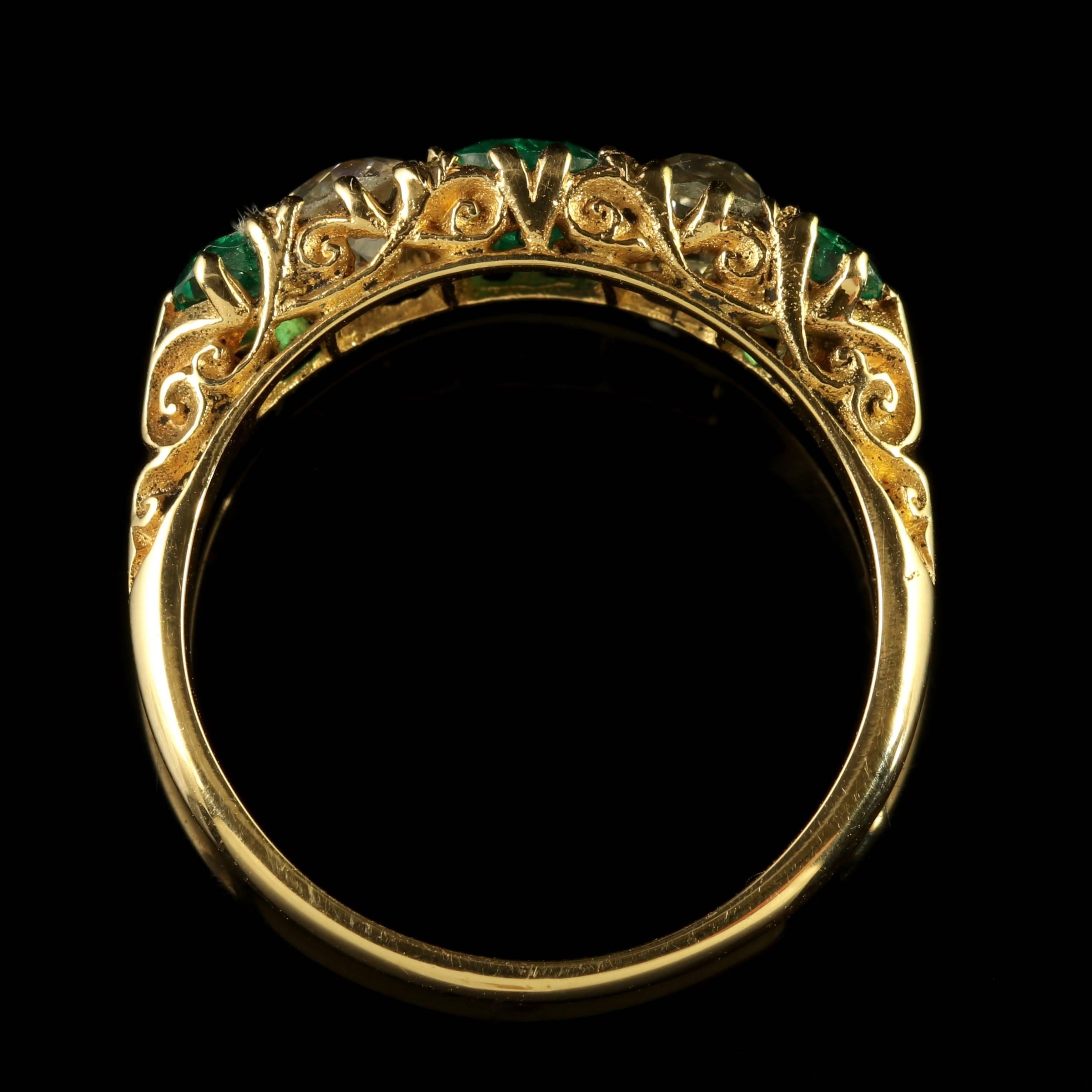 Women's Antique Victorian Emerald Diamond Ring 18 Carat Gold, circa 1900