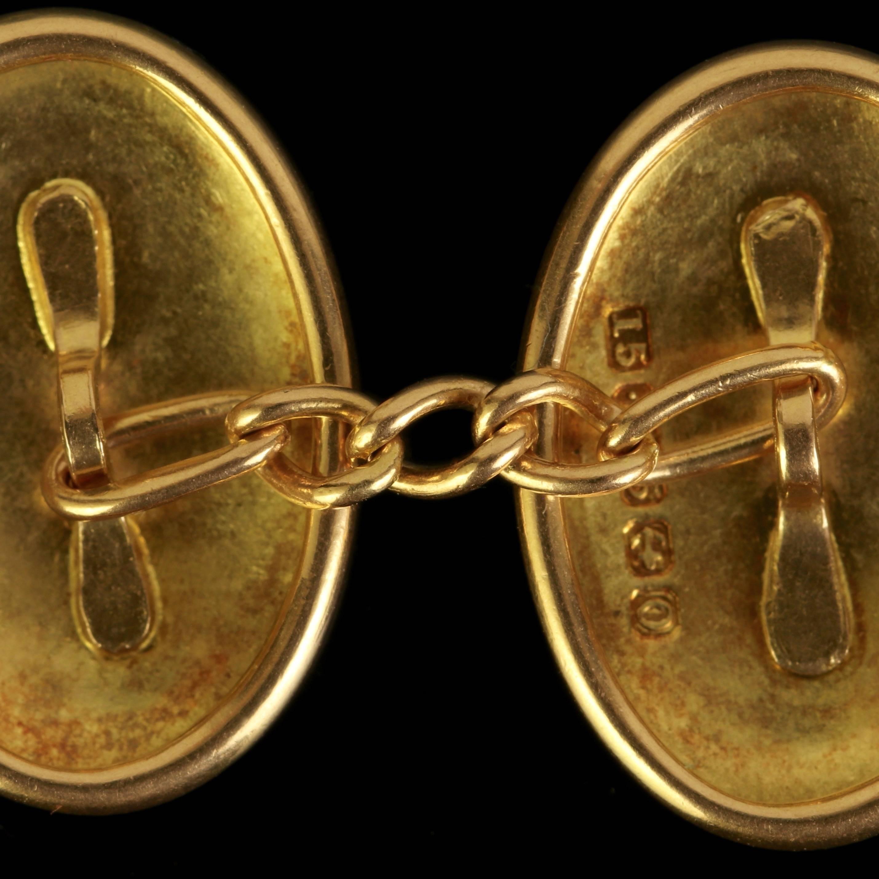 Antique Victorian Gold Cufflinks 15 Carat Double Cuffs, Birmingham, 1913 1