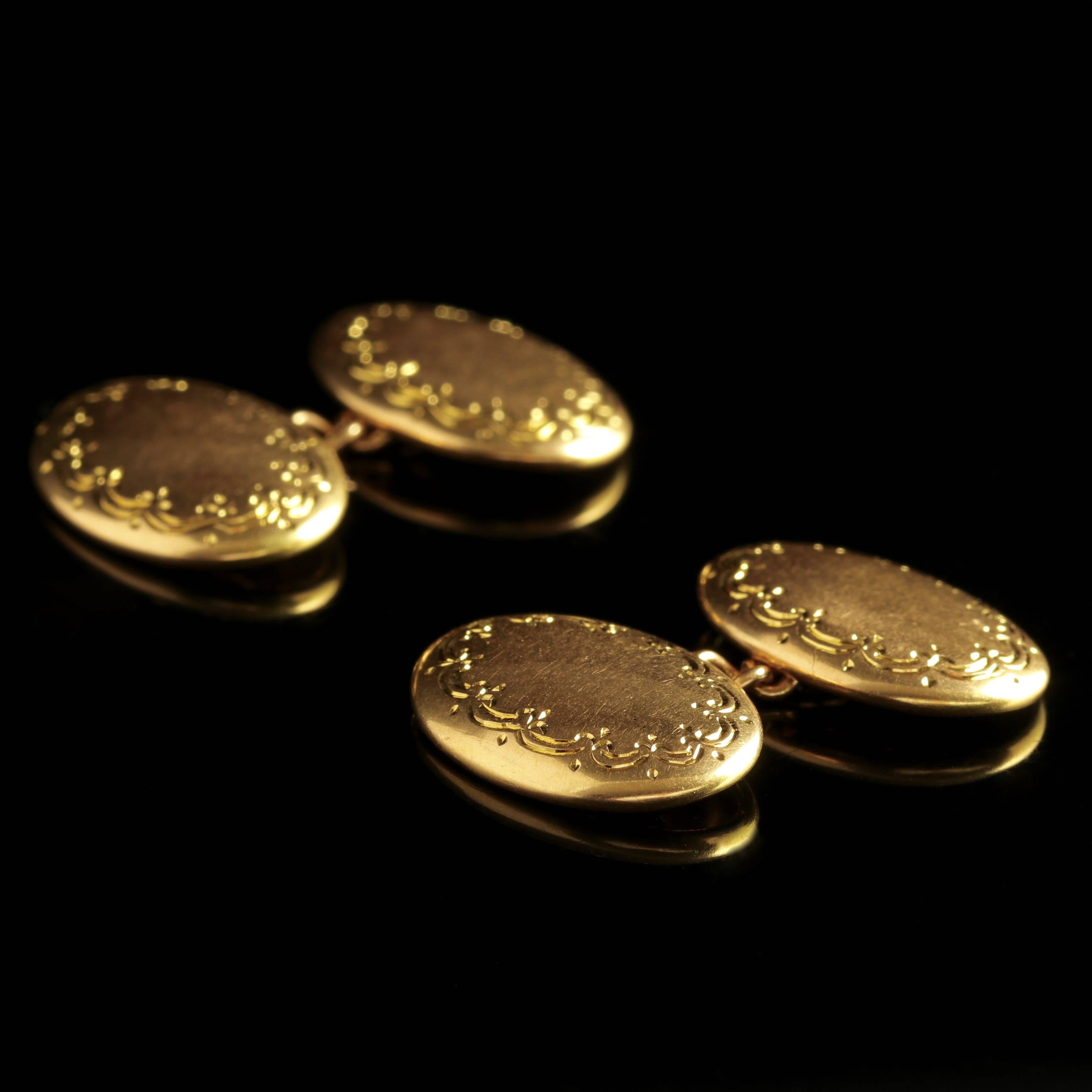 Antique Victorian Gold Cufflinks 15 Carat Double Cuffs, Birmingham, 1913 5