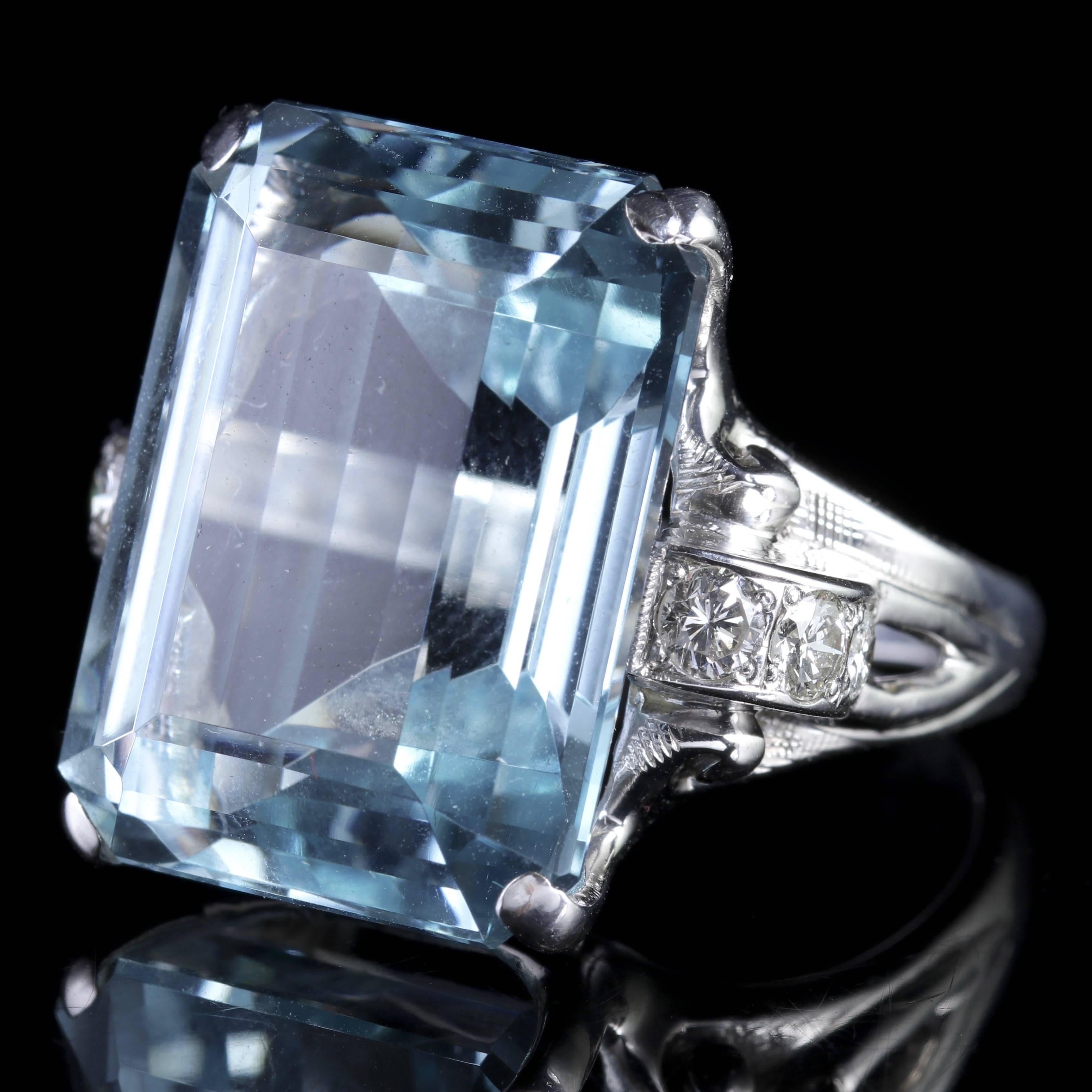 To read more please click continue reading below-

This fabulous antique Art Deco Aquamarine and Diamond ring is set in 14ct White Gold.

Art Deco, named after the 1925 Paris Exposition des Arts Decoratifs et Industriels Modernes, represents the