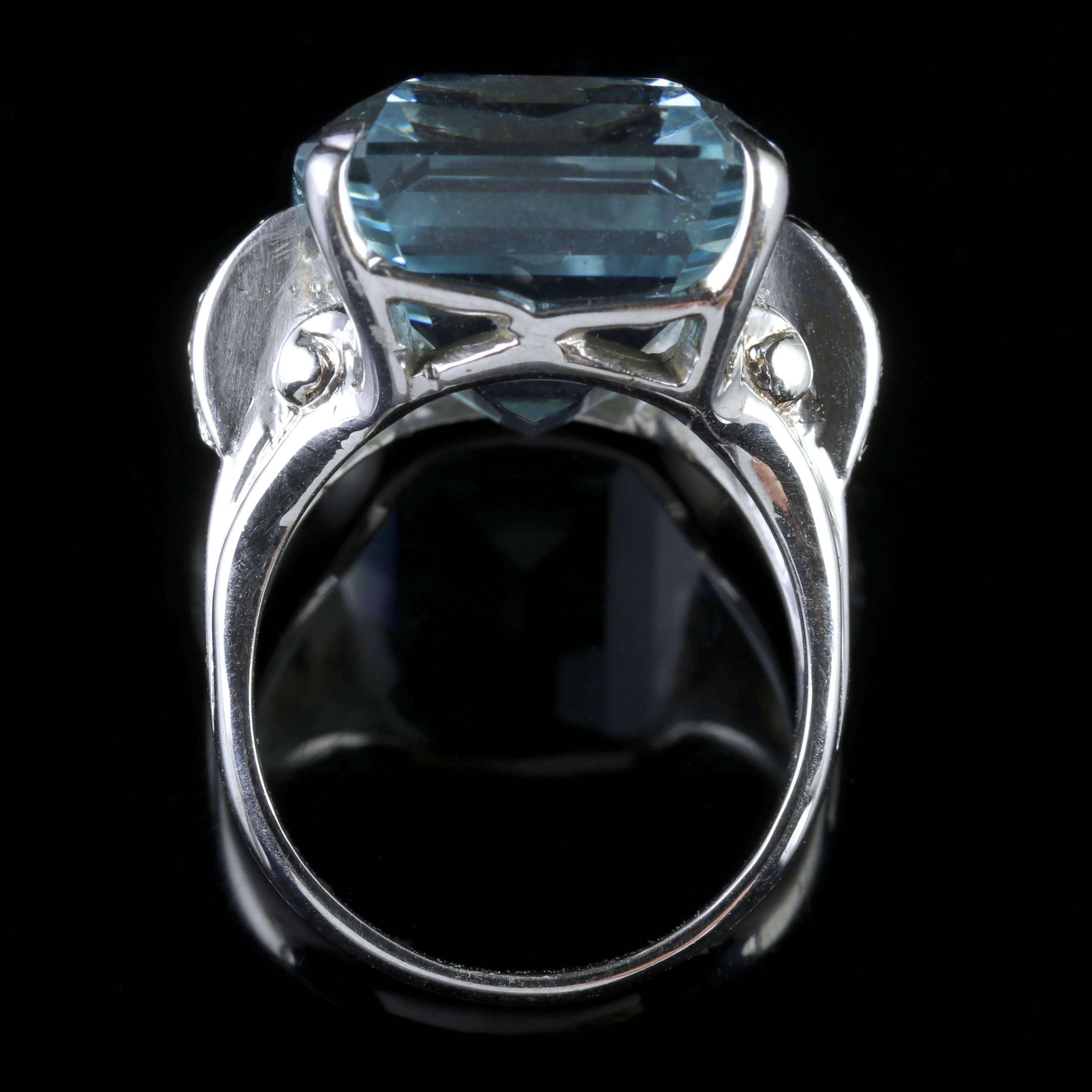 Women's Art Deco Large 28 Carat Aquamarine Diamond Ring