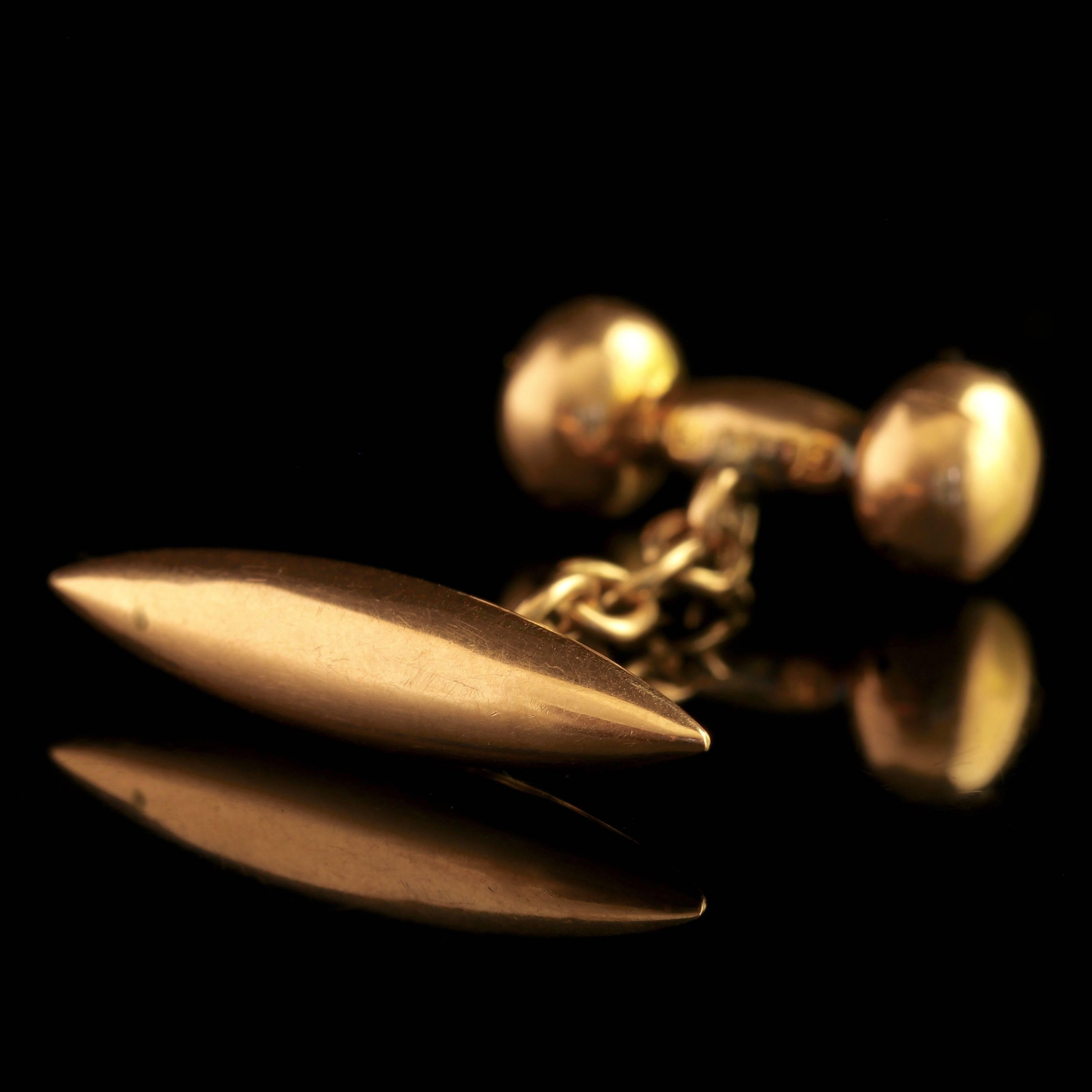 Women's or Men's Antique Victorian Gold Bullet Dumbbell Cufflinks Chester Hallmark