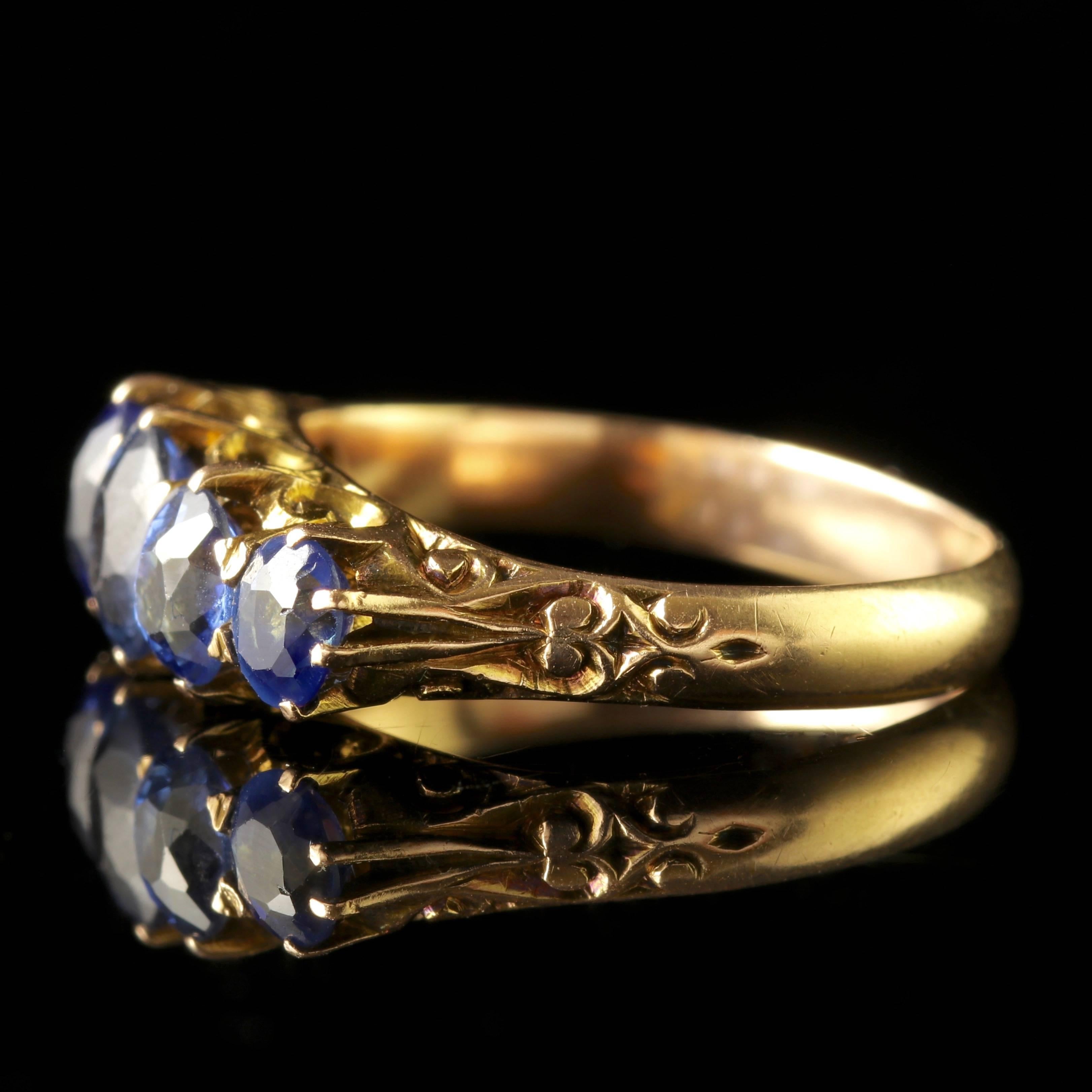 Antique Victorian Sapphire Five-Stone Ring 18 Carat Gold In Excellent Condition In Lancaster, Lancashire