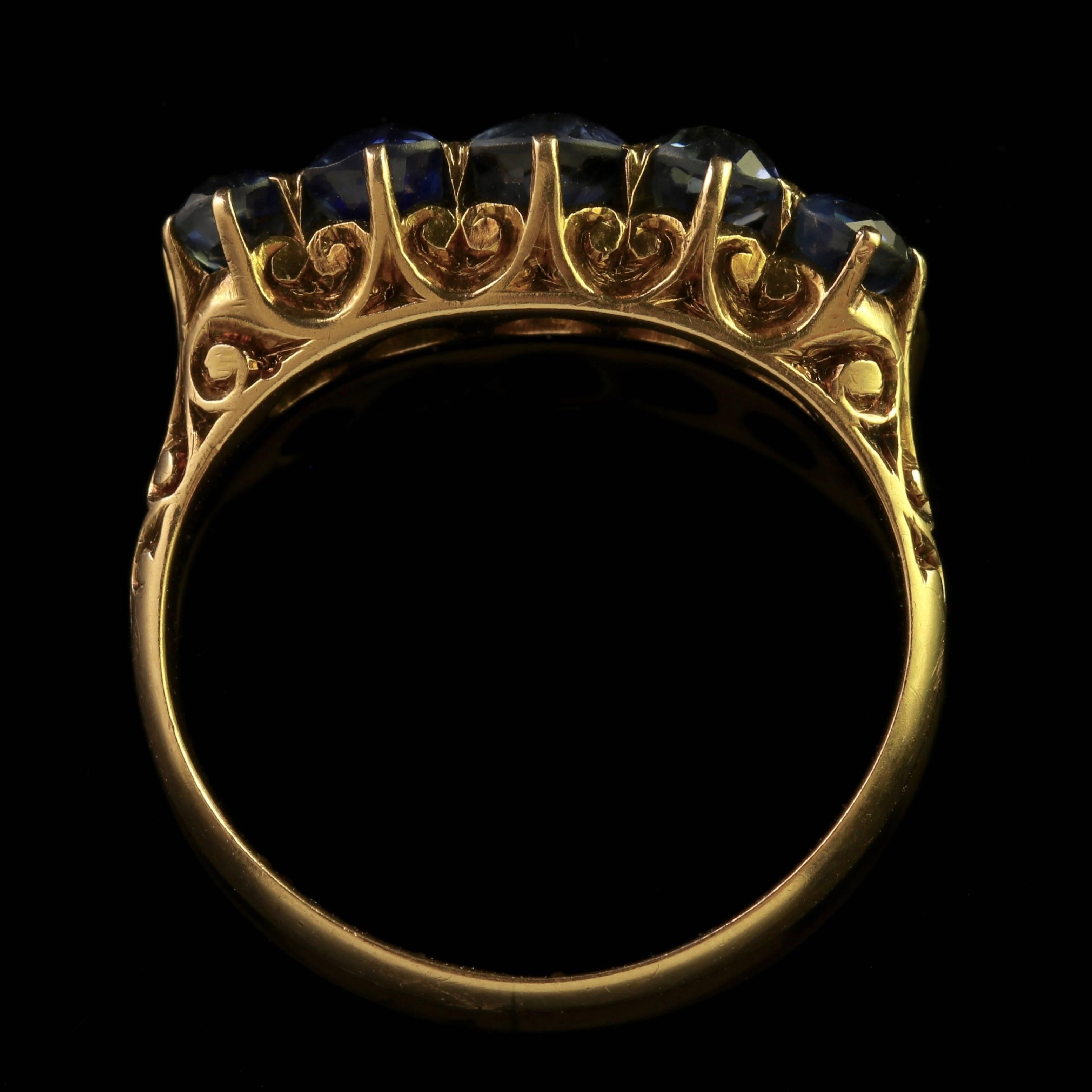 Antique Victorian Sapphire Five-Stone Ring 18 Carat Gold 2