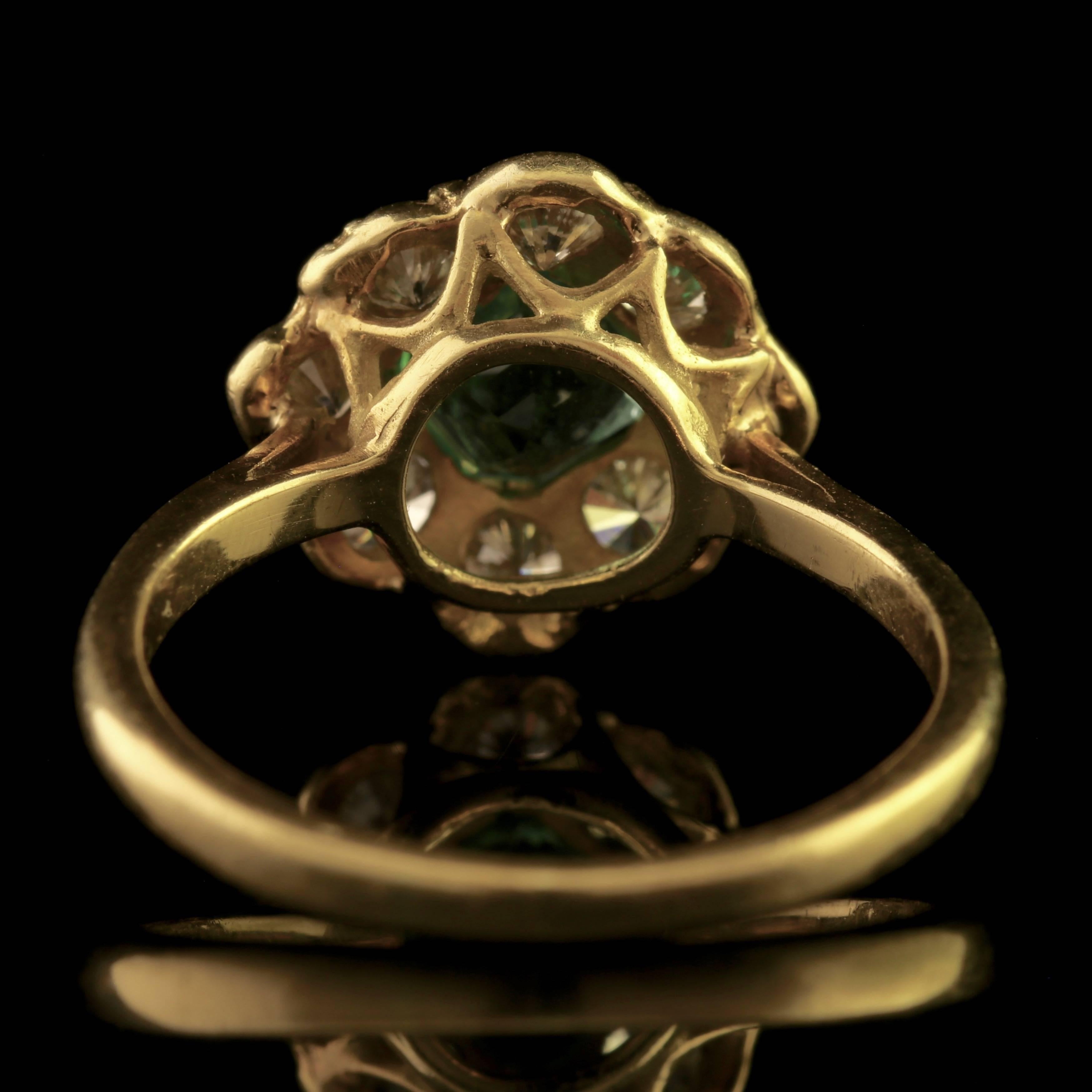 Women's Antique Victorian Emerald Diamond Cluster Ring, circa 1900