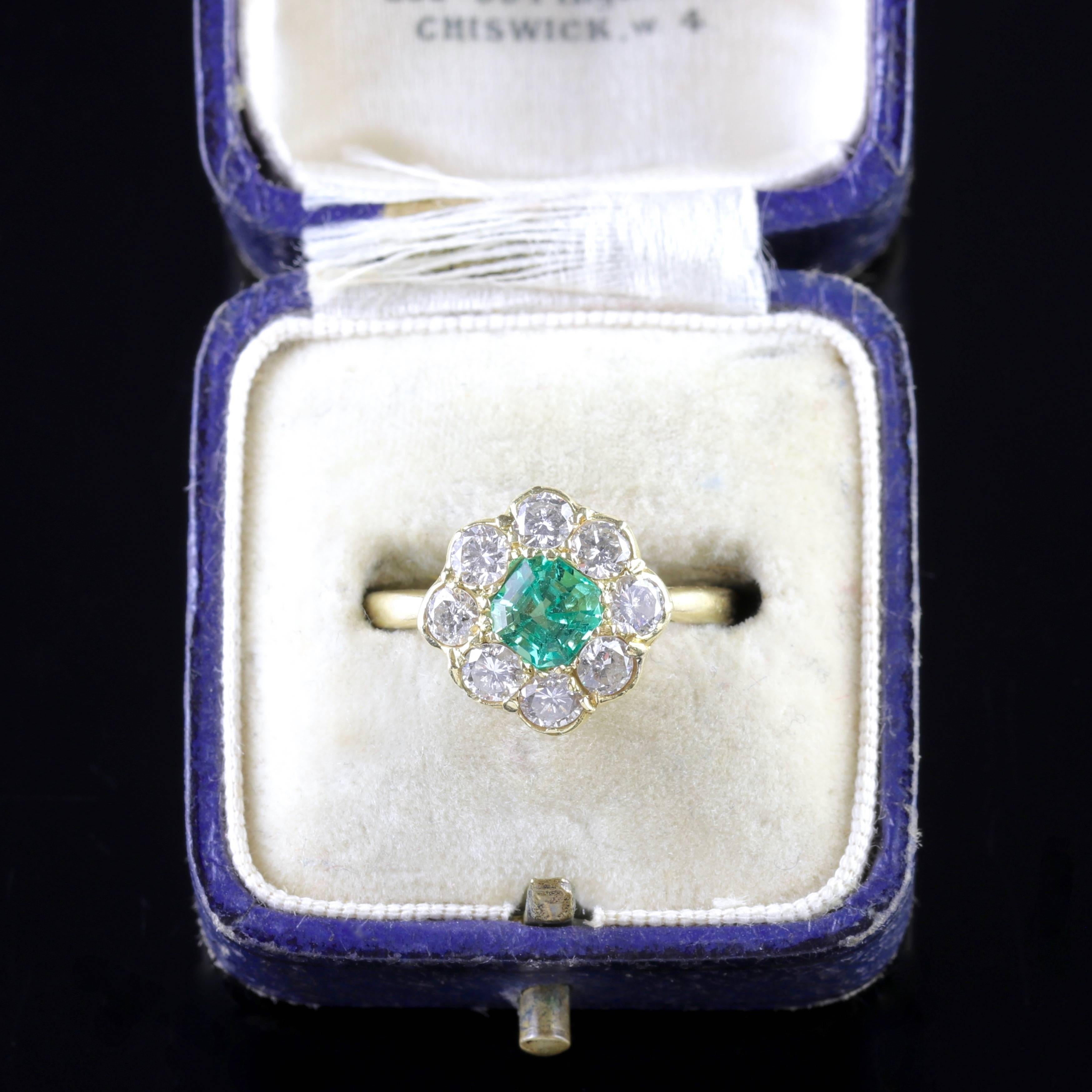Antique Victorian Emerald Diamond Cluster Ring, circa 1900 4