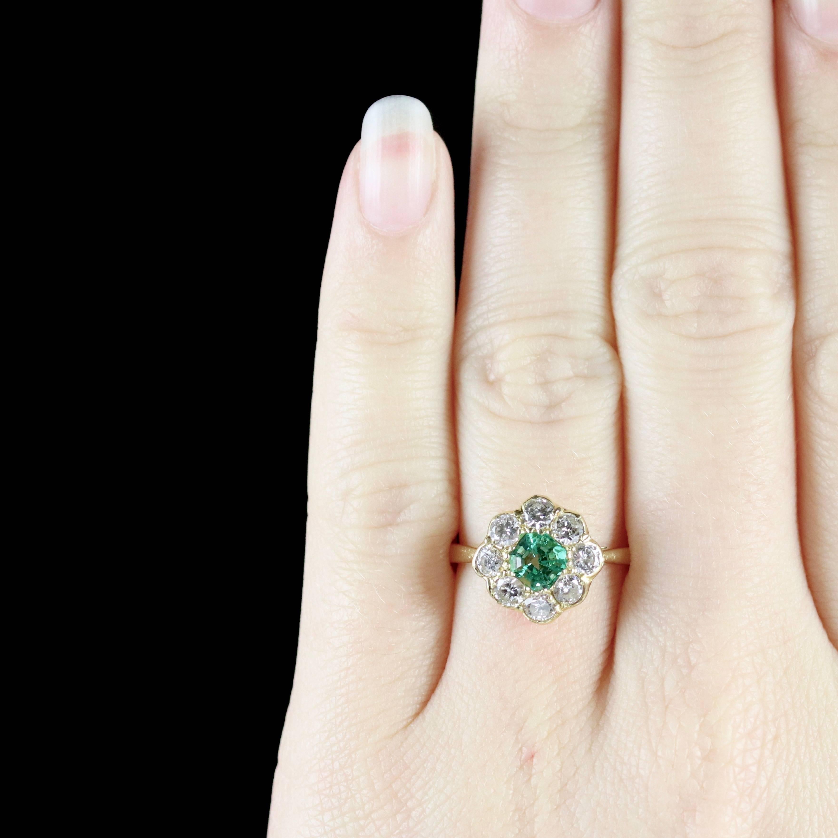 Antique Victorian Emerald Diamond Cluster Ring, circa 1900 5