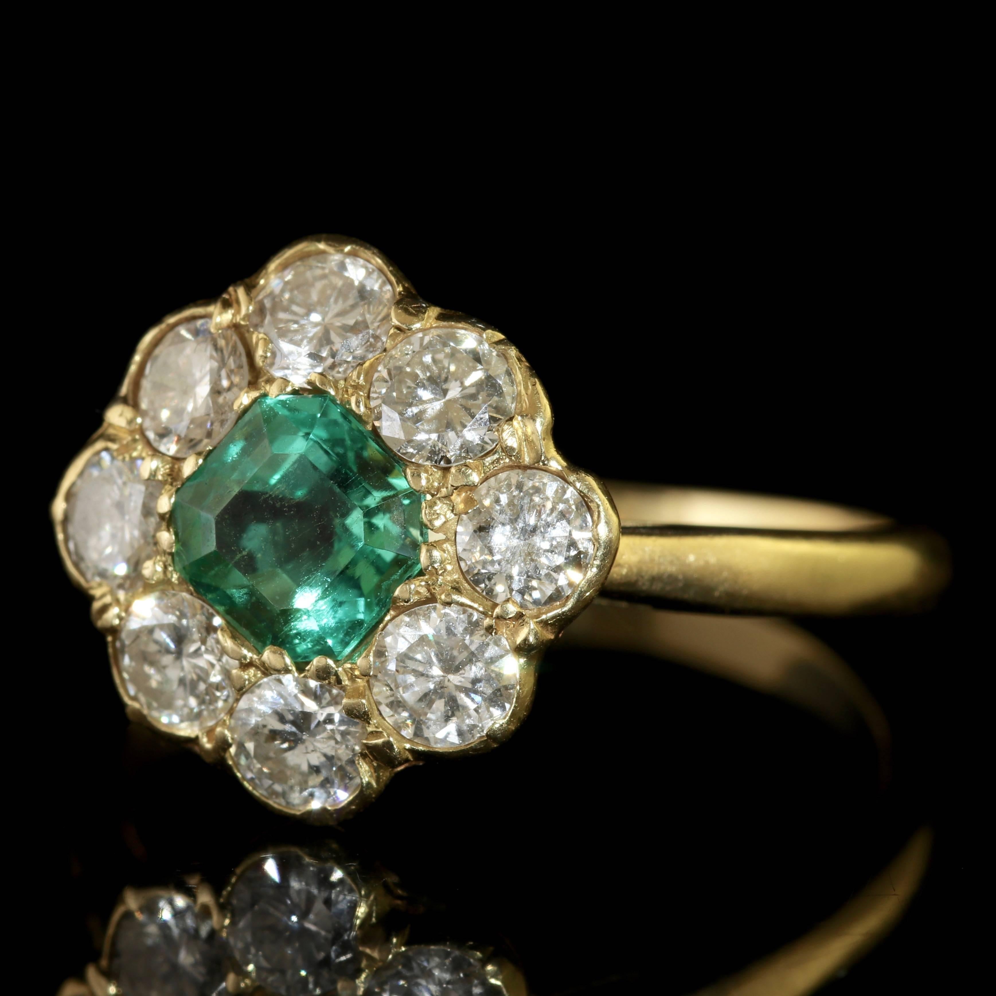 To read more please click continue reading below-

This genuine Antique Victorian Emerald and Diamond cluster ring is Circa 1900.

Set with a lovely rich square cut Emerald which measures 0.80ct, surrounded by a halo of old cut Diamonds.

The