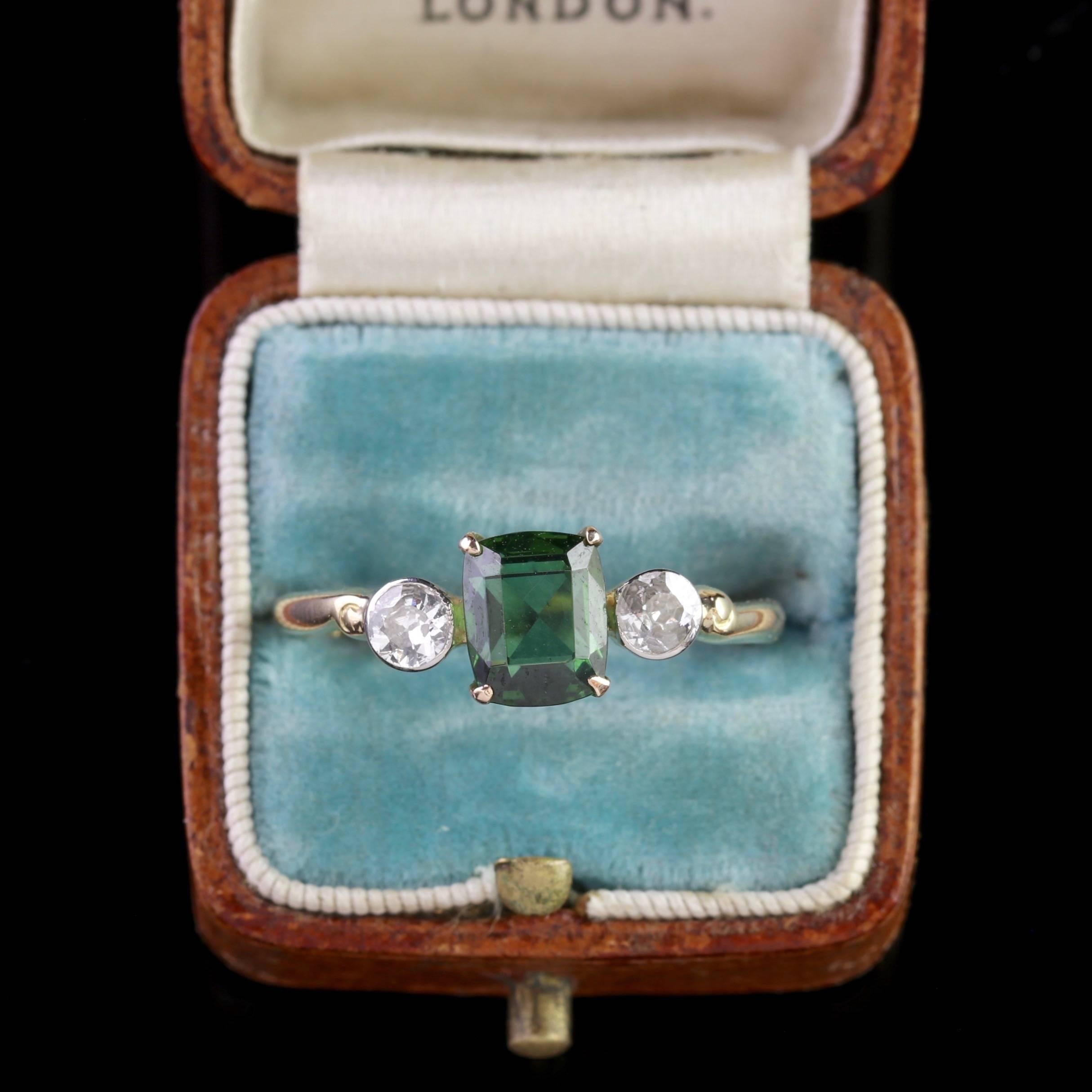 Antique Victorian Green Tourmaline Diamond Ring 18 Carat Gold 2