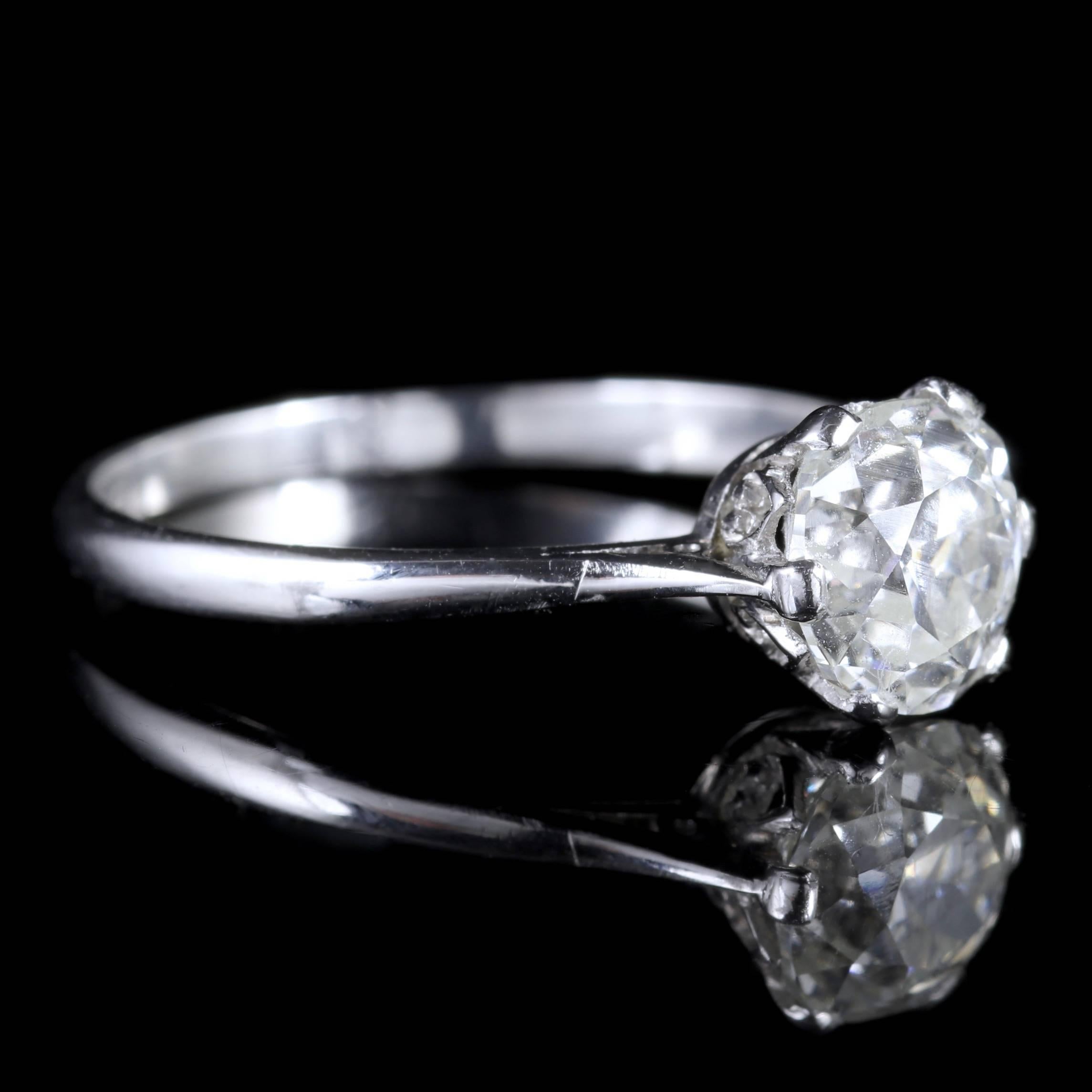 Women's Antique Edwardian 1.45 Carat Diamond Solitaire Engagement Ring, circa 1910