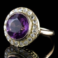 Antique Victorian Amethyst Diamond Cluster Ring 18 Carat Gold