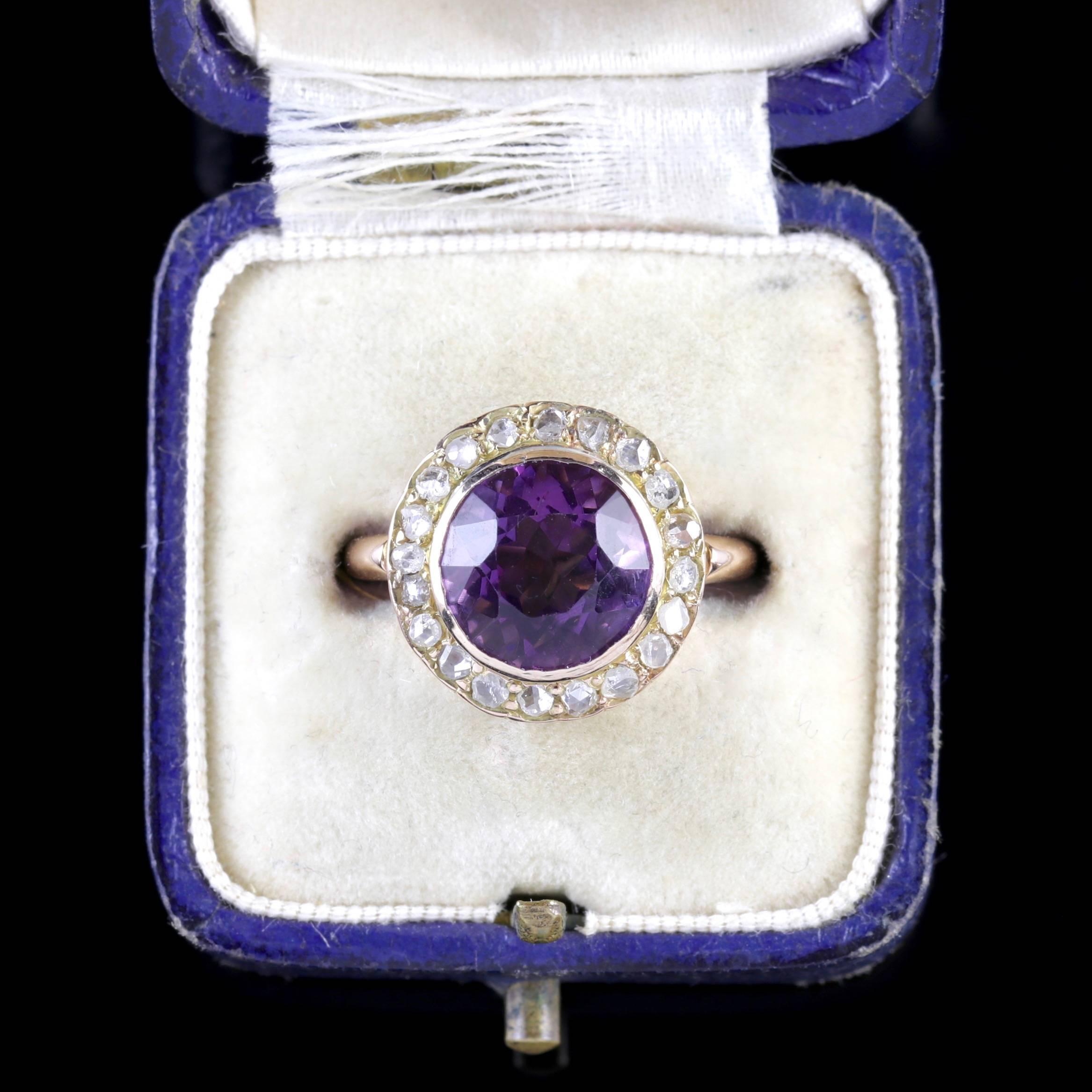 Antique Victorian Amethyst Diamond Cluster Ring 18 Carat Gold For Sale 1
