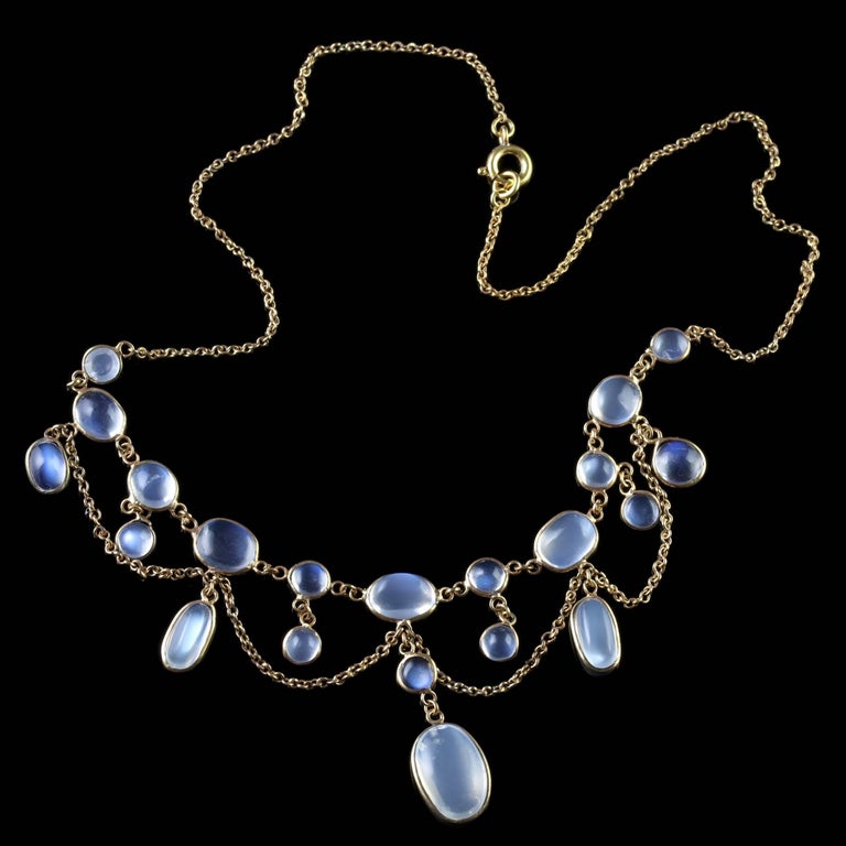 Antique Victorian Gold Moonstone Garland Necklace, circa 1900 at 1stDibs