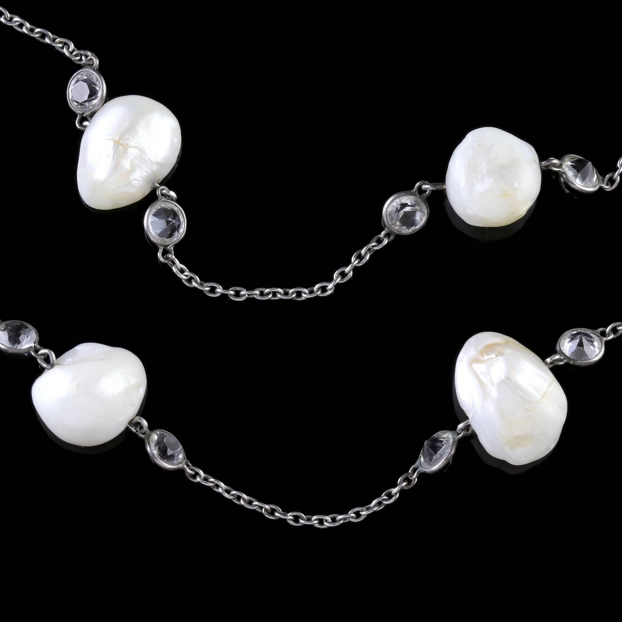 Women's Antique Victorian Silver Blister Pearl Pendant Necklace, circa 1900 For Sale