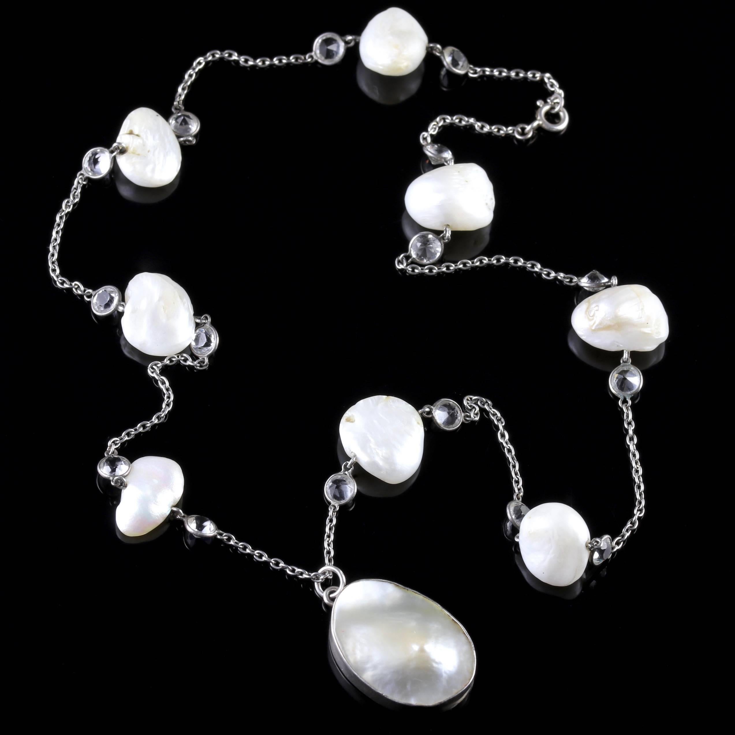 Antique Victorian Silver Blister Pearl Pendant Necklace, circa 1900 In Excellent Condition For Sale In Lancaster, Lancashire