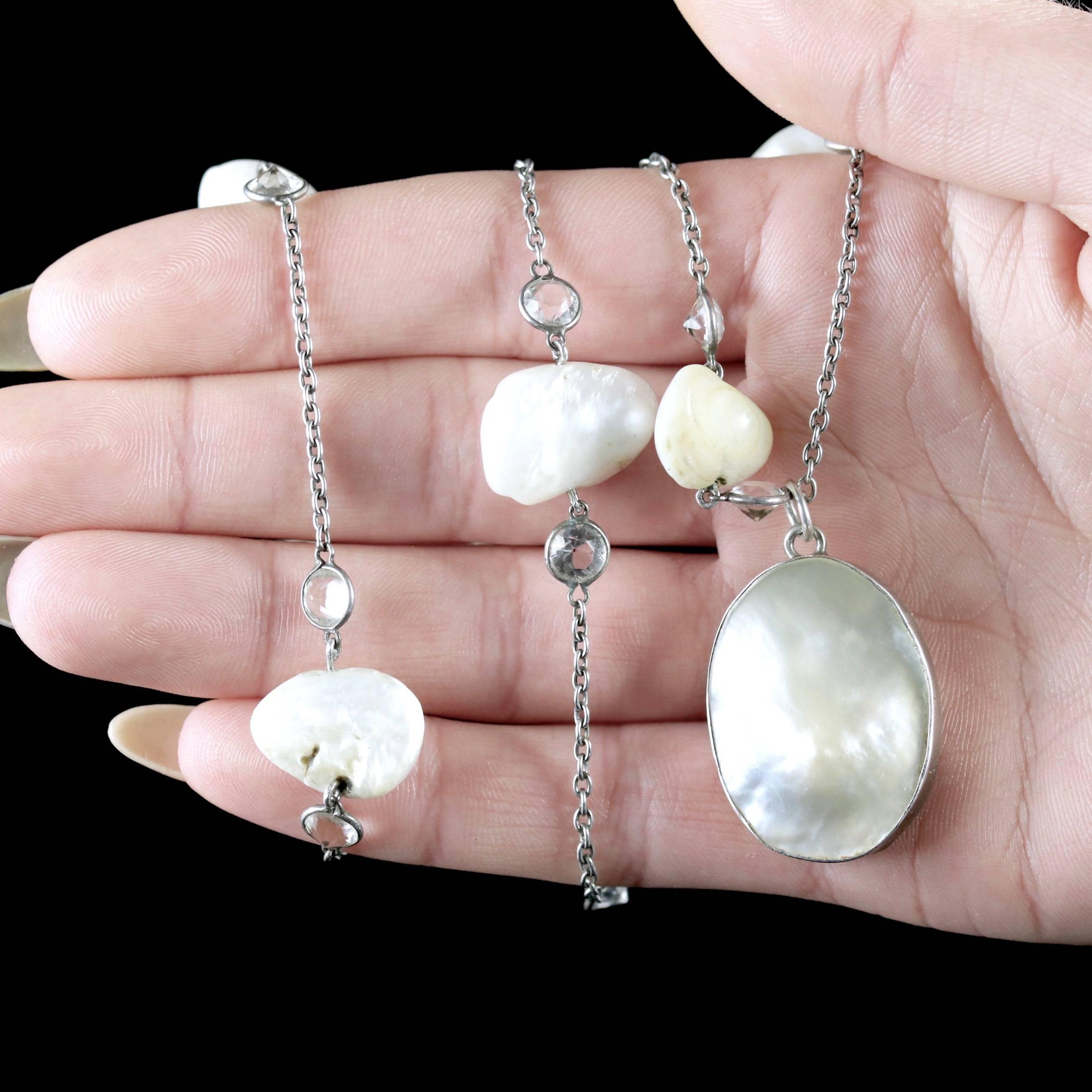 Antique Victorian Silver Blister Pearl Pendant Necklace, circa 1900 For Sale 4