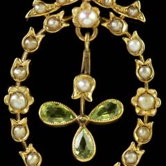 Antique Edwardian Peridot Pearl Pendant 18 Carat Gold