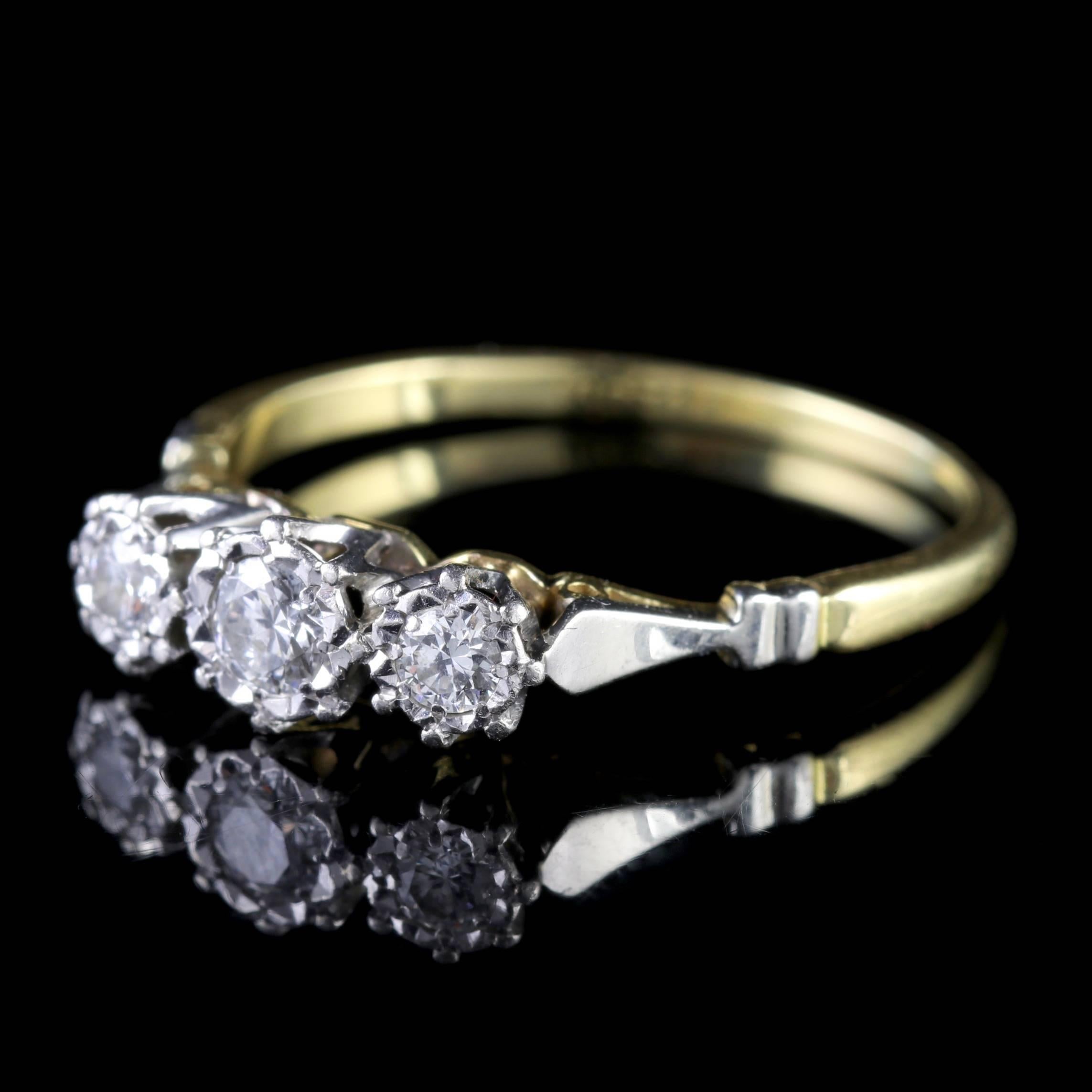 To read more please click continue reading below-

This fabulous antique 18ct Yellow Gold and Platinum Edwardian Diamond trilogy ring is Circa 1910.

A Trilogy of stones represents past, present and future Or those 3 little words - I love you.

Set